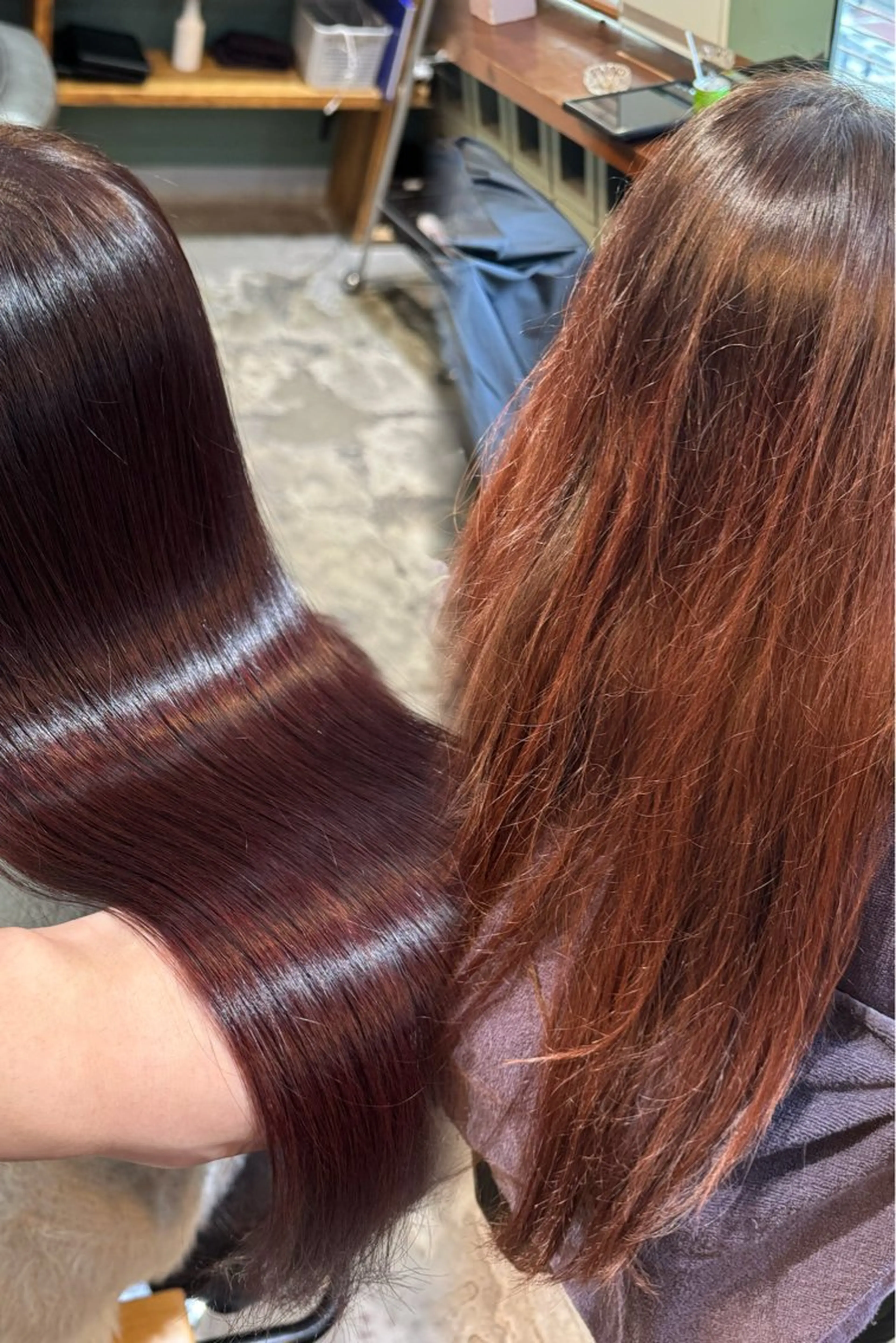 ロング カラー ボルドーカラー グレージュ 髪質改善 ヘアカラー トリートメント 髪質改善/美髪矯正/ ハッシュカット/韓国のヘアスタイル