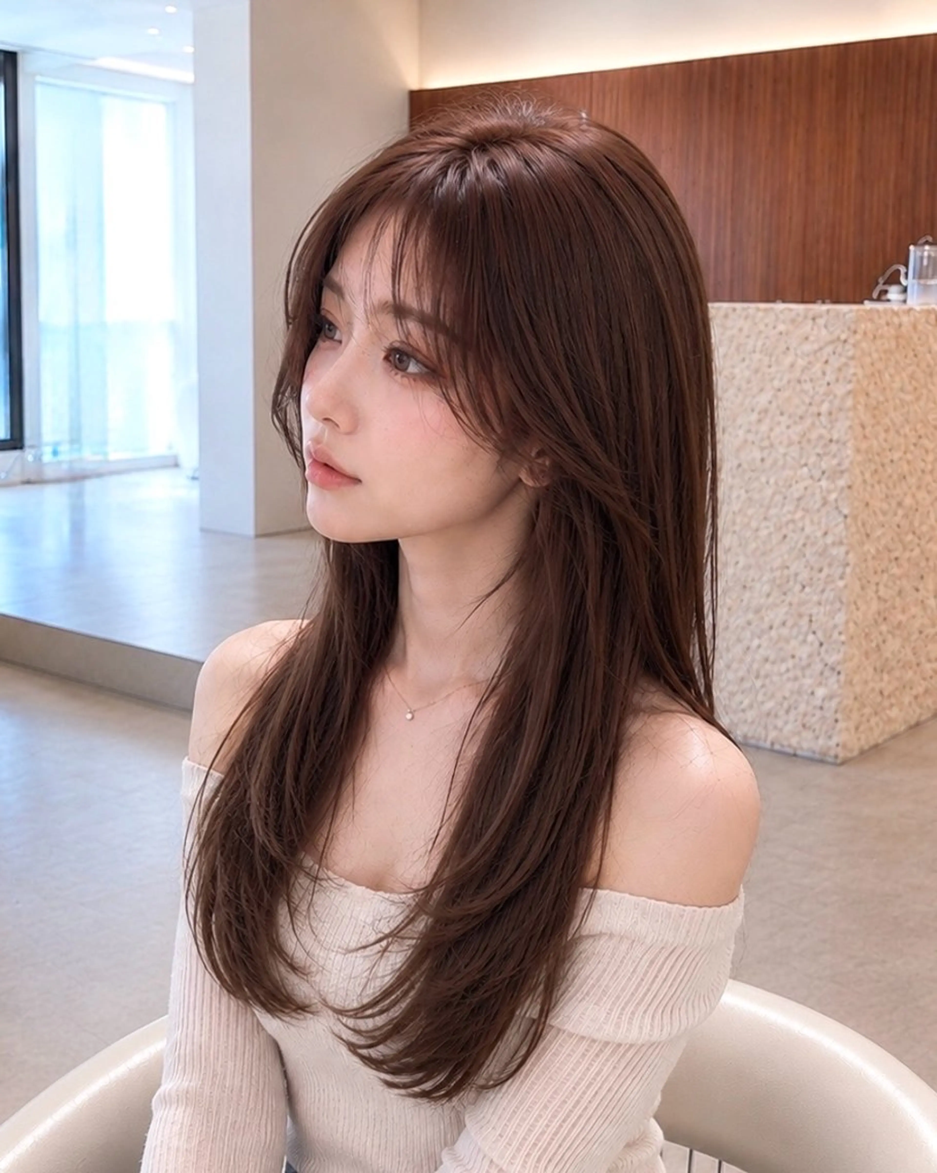 ロング カラー ブラウンカラー 韓国風ヘア レイヤーカット 小顔カット カット ヘアカラー ヘアセット 韓国レイヤー🇰🇷 韓国研修◎渋谷カイトのヘアスタイル