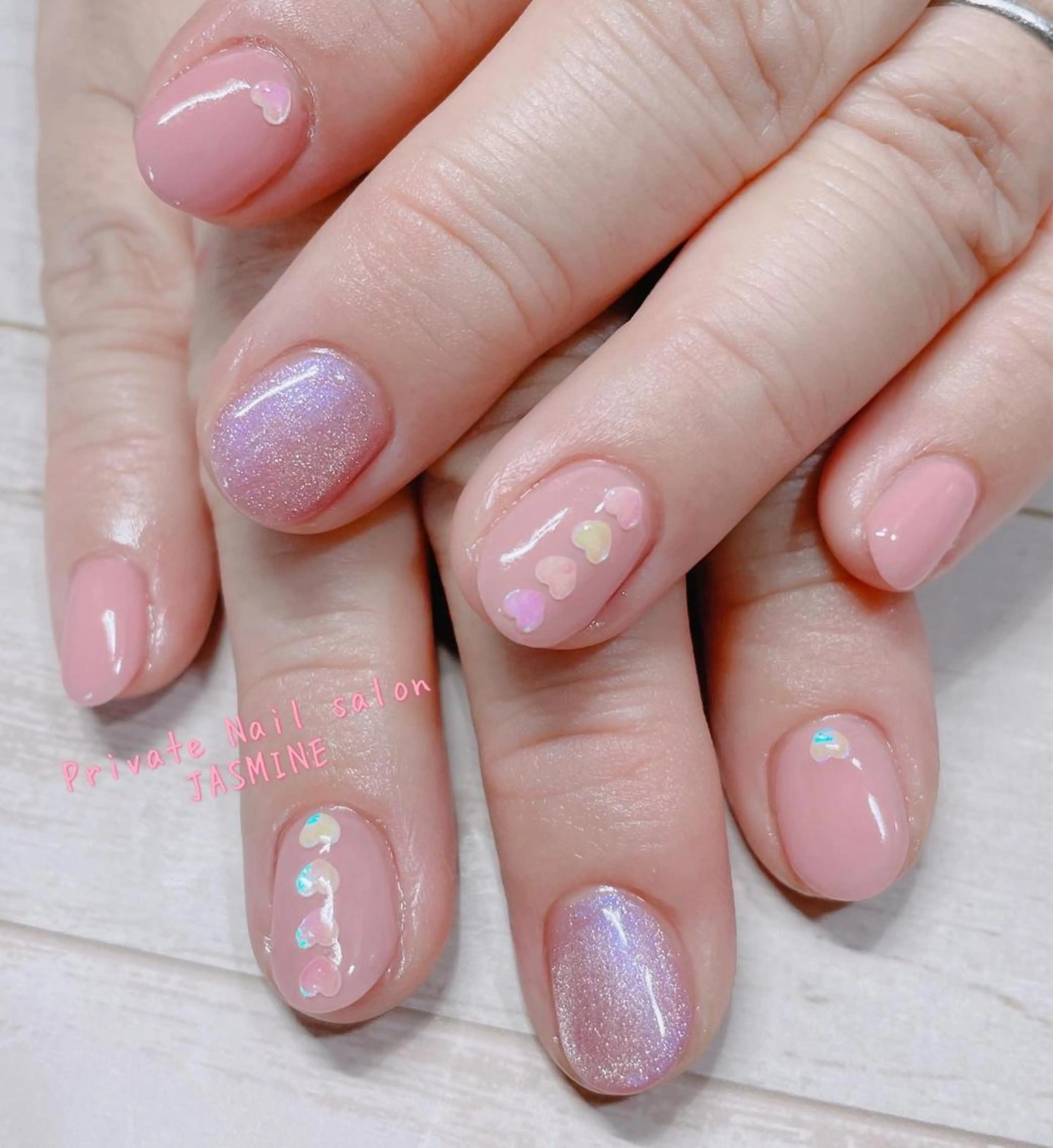ネイル ハート マグネットネイル ピンク Nail salon JASMINEのネイルデザイン