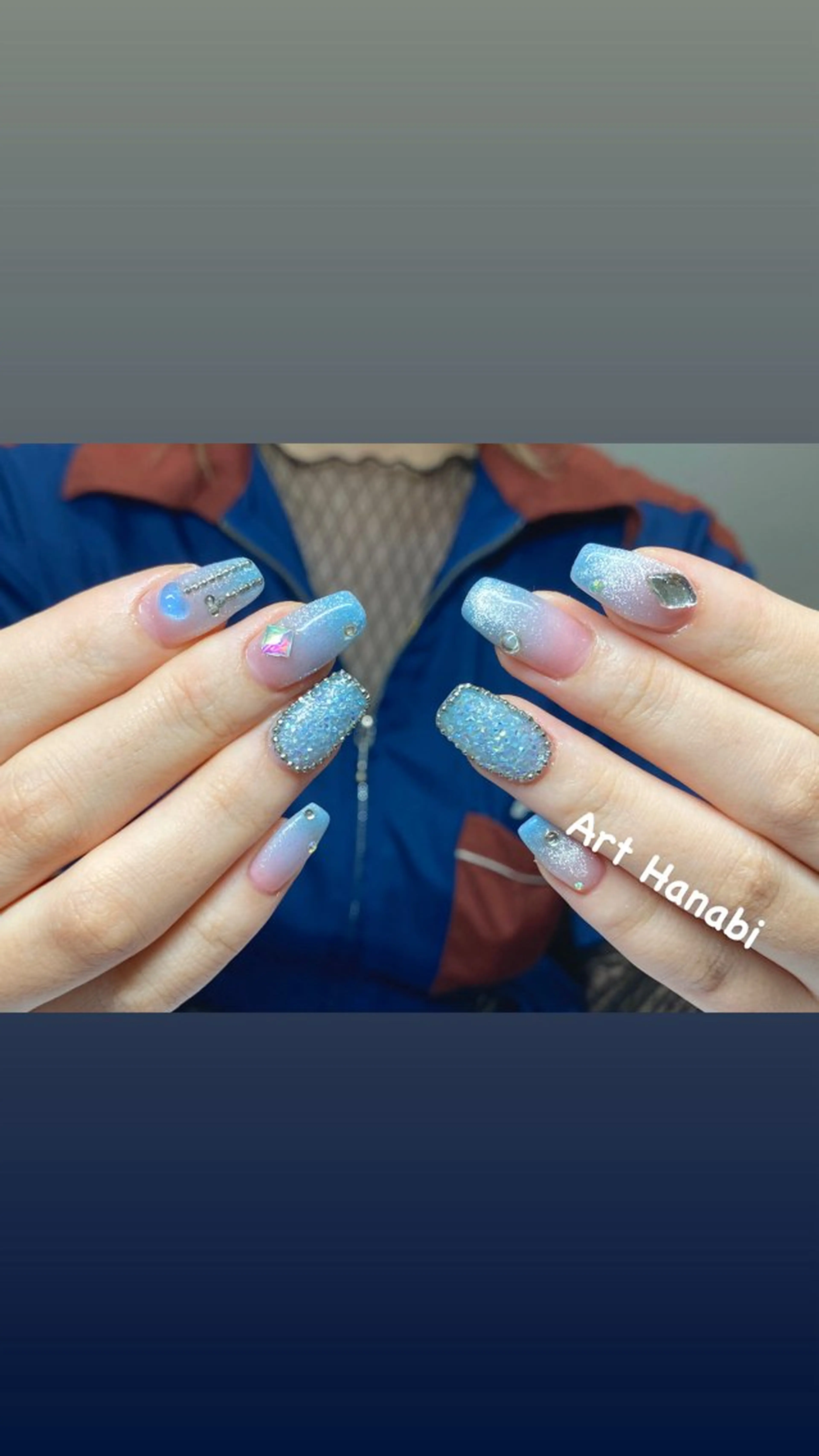 ネイル ブルー グラデーション キラキラネイル マグネットネイル 春ネイル ハンドネイル ハンドケア Art Hanabi所属・Art Hanabi ミリのネイルデザイン