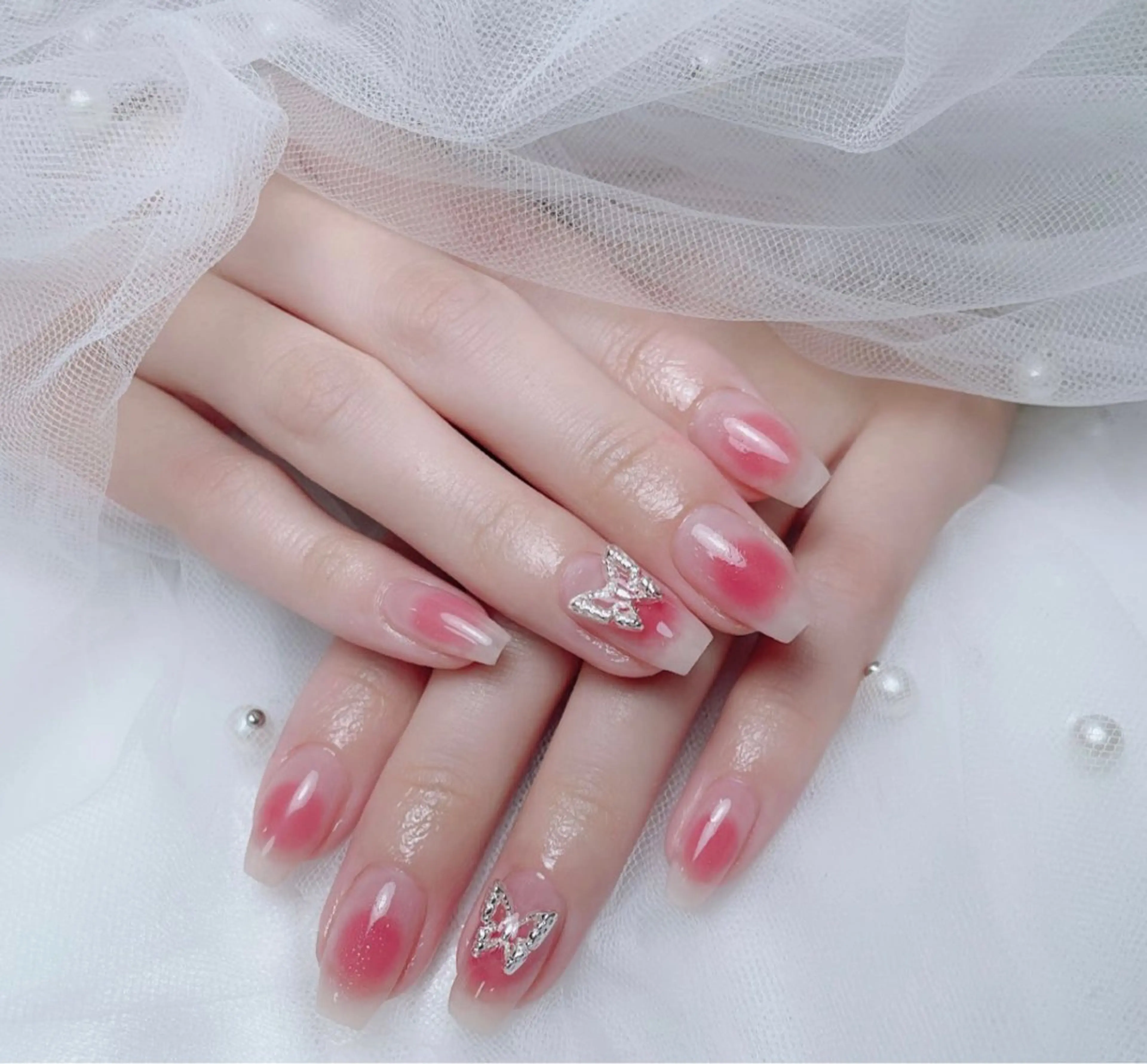 🎀🎀チップ長さ出しチークネイル(べージュ/ピンク系ベースあり)の写真