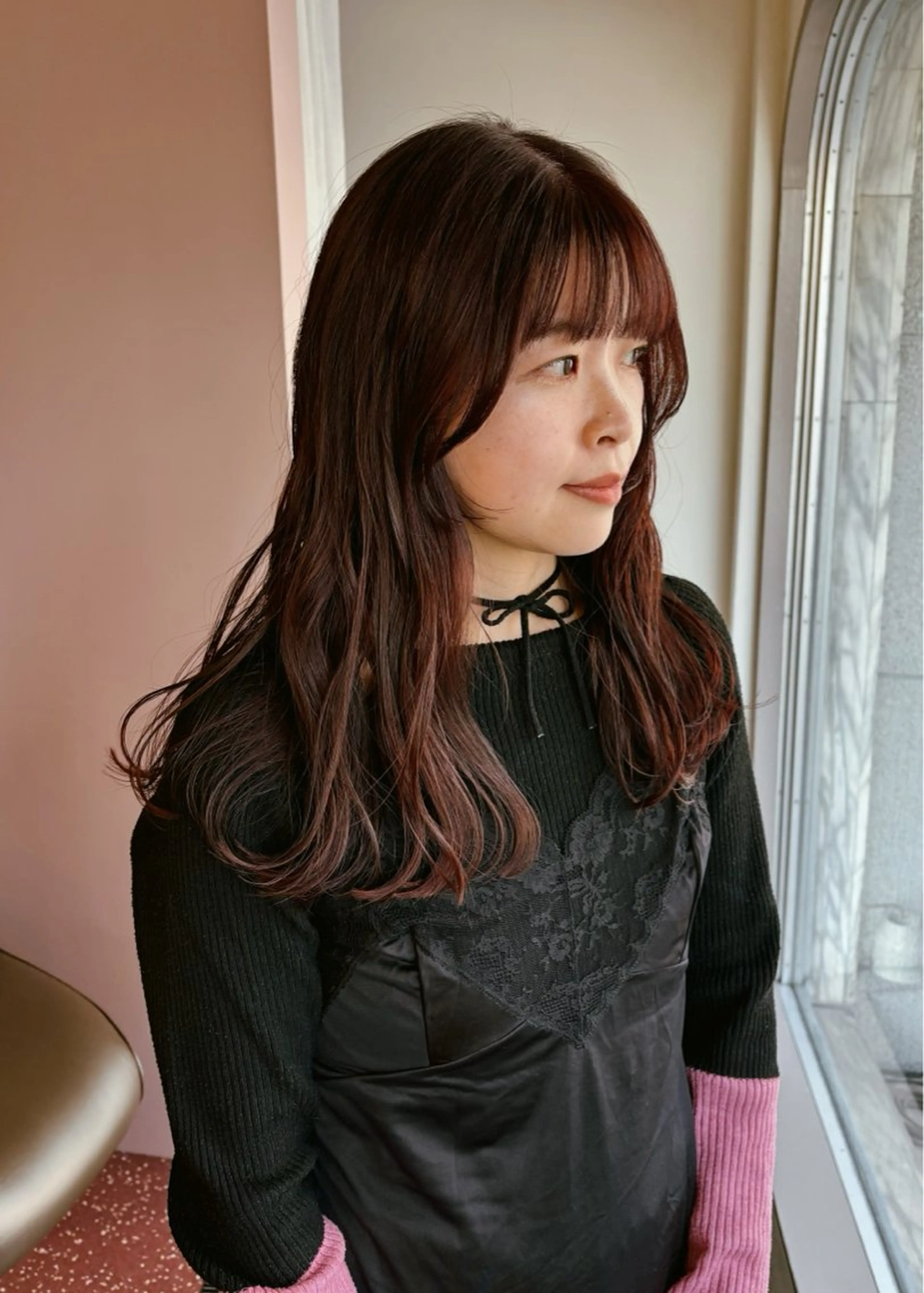 セミロング カラー レッドカラー 西山 紗耶香🪽 透明感カラー/ボブのヘアスタイル