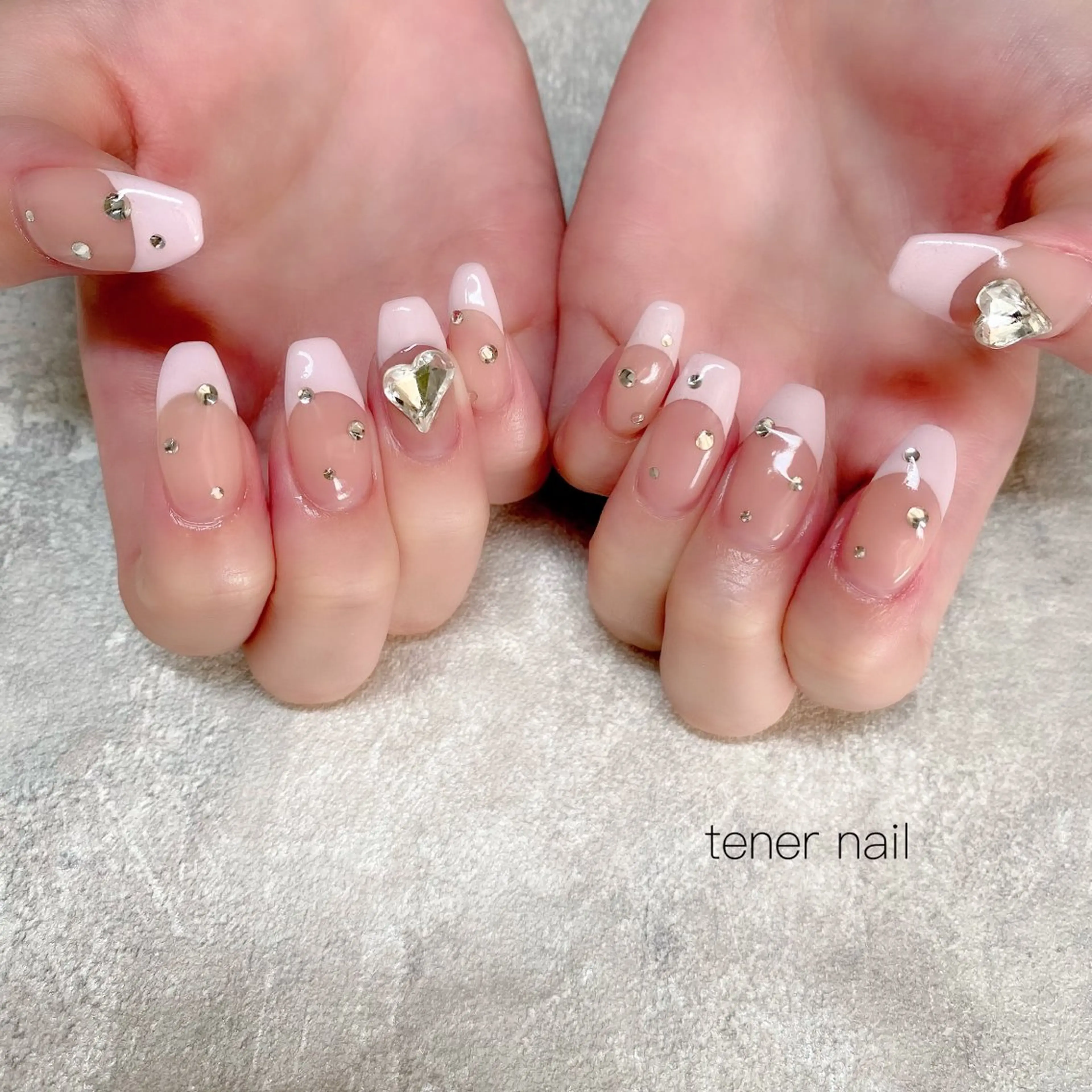 ネイル フレンチネイル ハート ピンク ハンドネイル テネルネイル tener nailのネイルデザイン