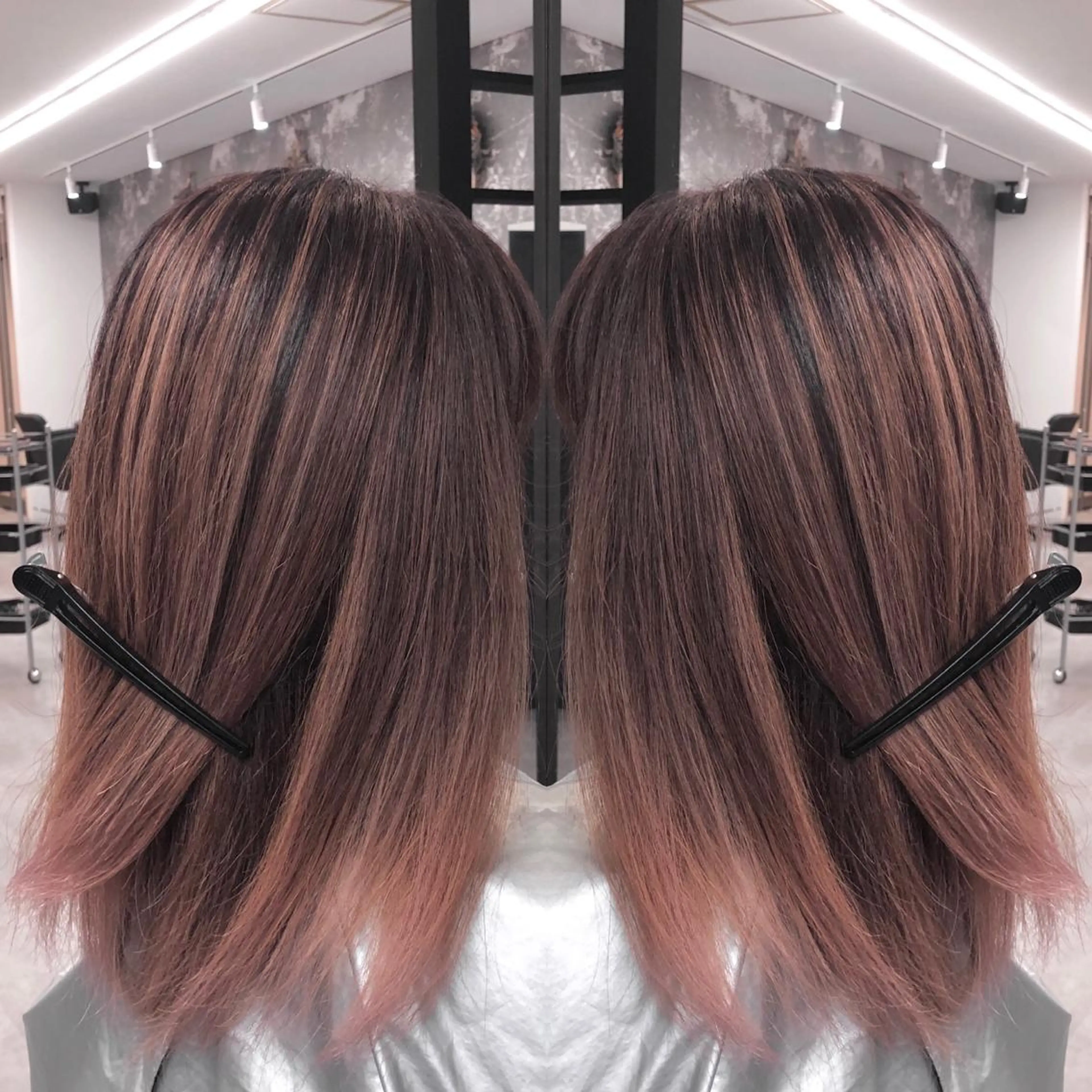 ミディアム カラー ヘアアレンジ バレイヤージュ デザインカラー ハイライトカラー 外国人風カラー ハイライト アンドウ ユウ/ レイヤーカット/韓国のヘアスタイル