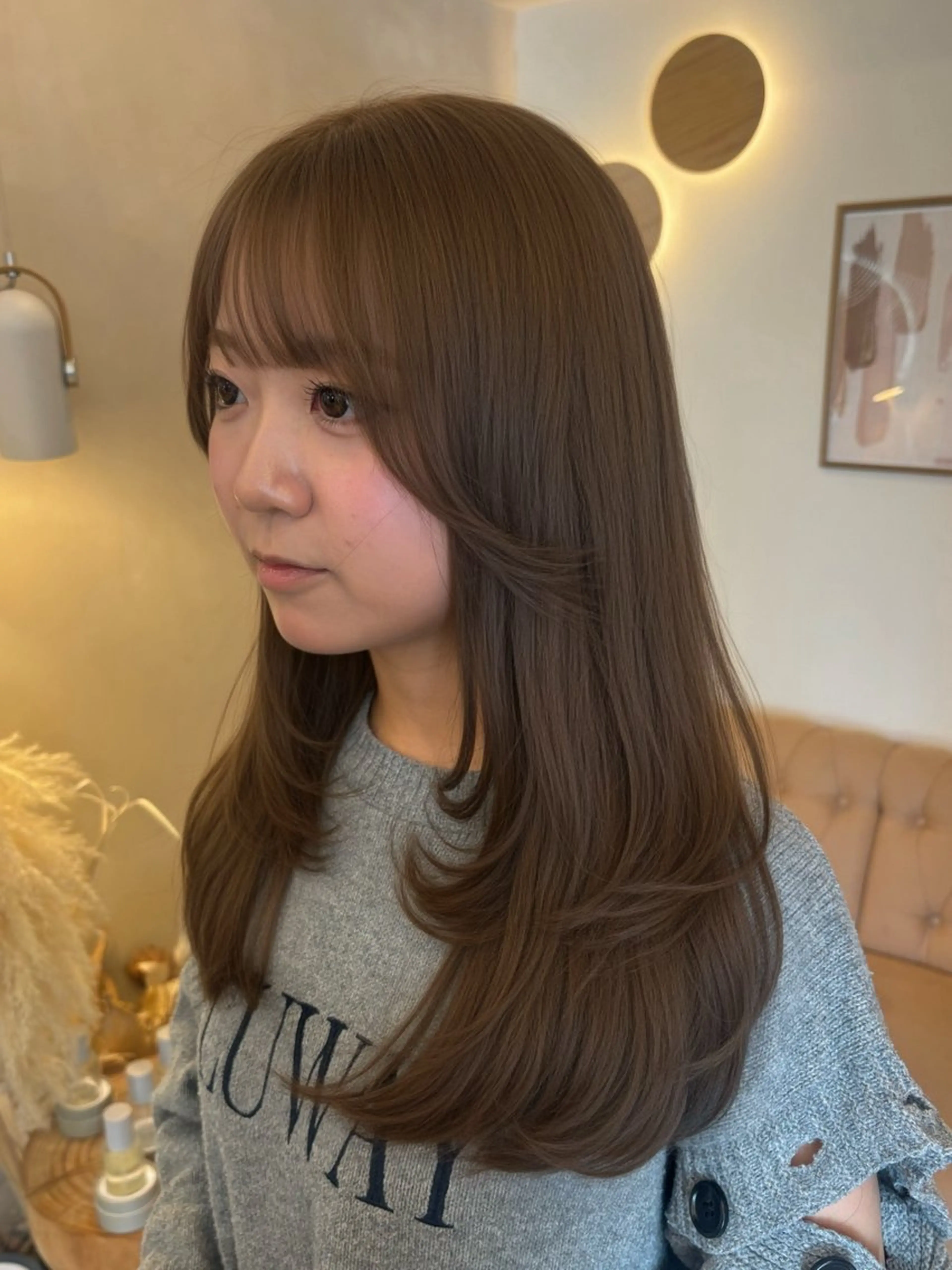 セミロング カラー カット ヘアカラー トリートメント ミルクティ/ピンク/ レイヤー/yuriaのヘアスタイル