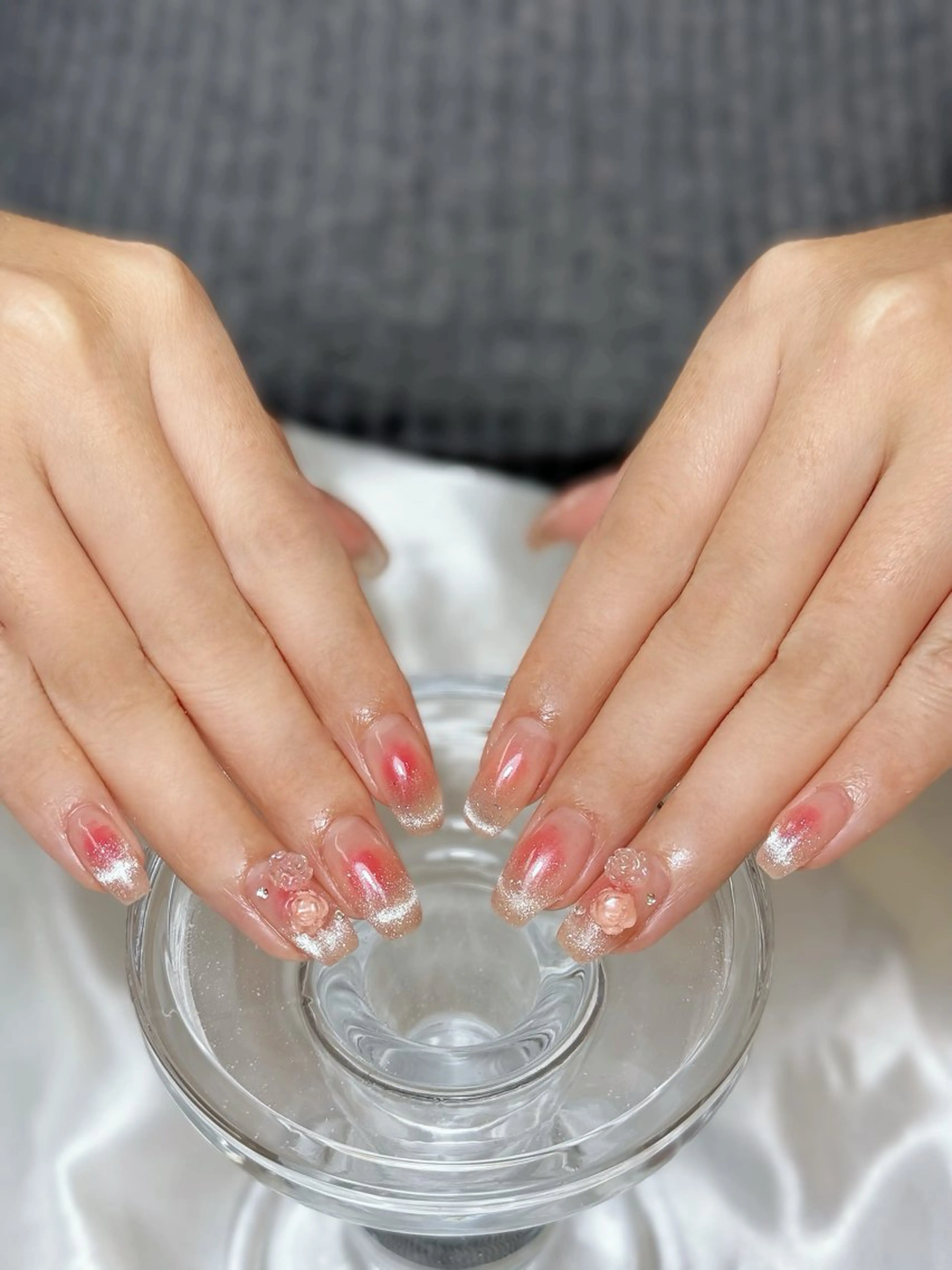 ネイル 韓国ネイル レース マグネットネイル シンプルネイル ワンホンネイル nail salon BONはるのネイルデザイン