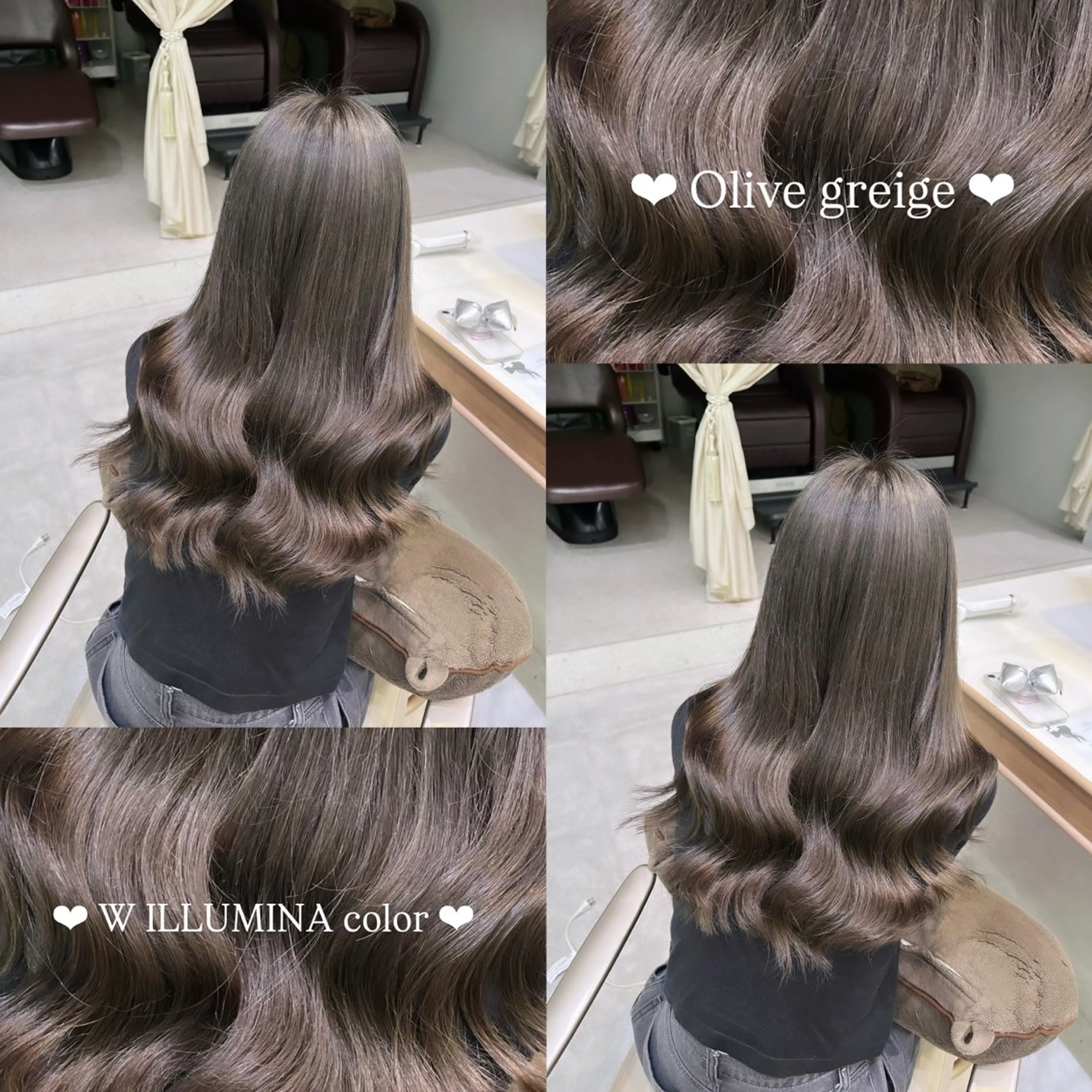 ロング カラー ブリーチ ダブルカラー グレージュ ブリーチなしカラー オリーブグレージュ 𝑴𝑰𝑨🎀赤髪 /ピンク/髪質改善のヘアスタイル