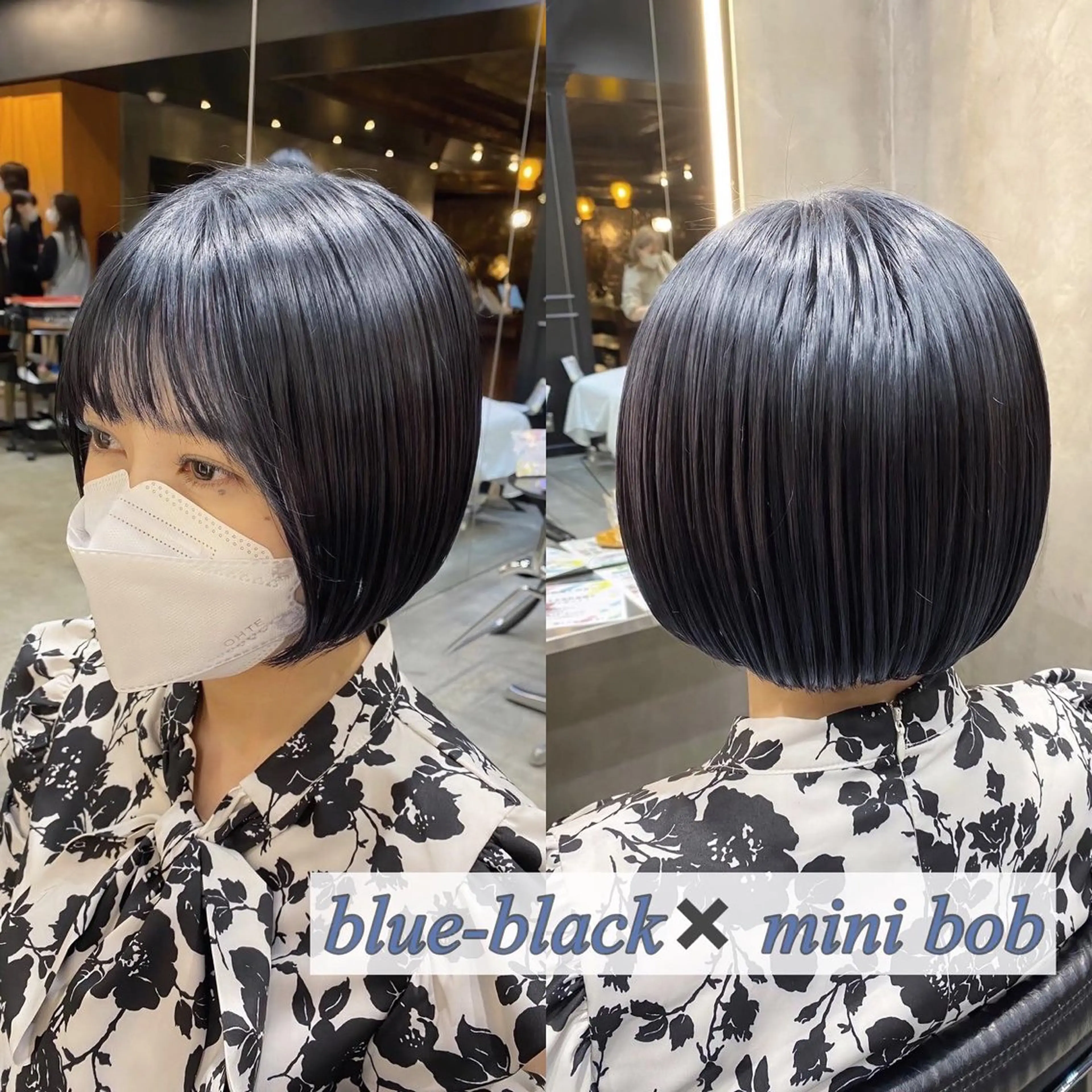 ショート カラー 黒髪 ブルーカラー ブルーブラック ボブ カット ヘアカラー トリートメント 透明感カラー🌿 グレージュ🐺陽介のヘアスタイル