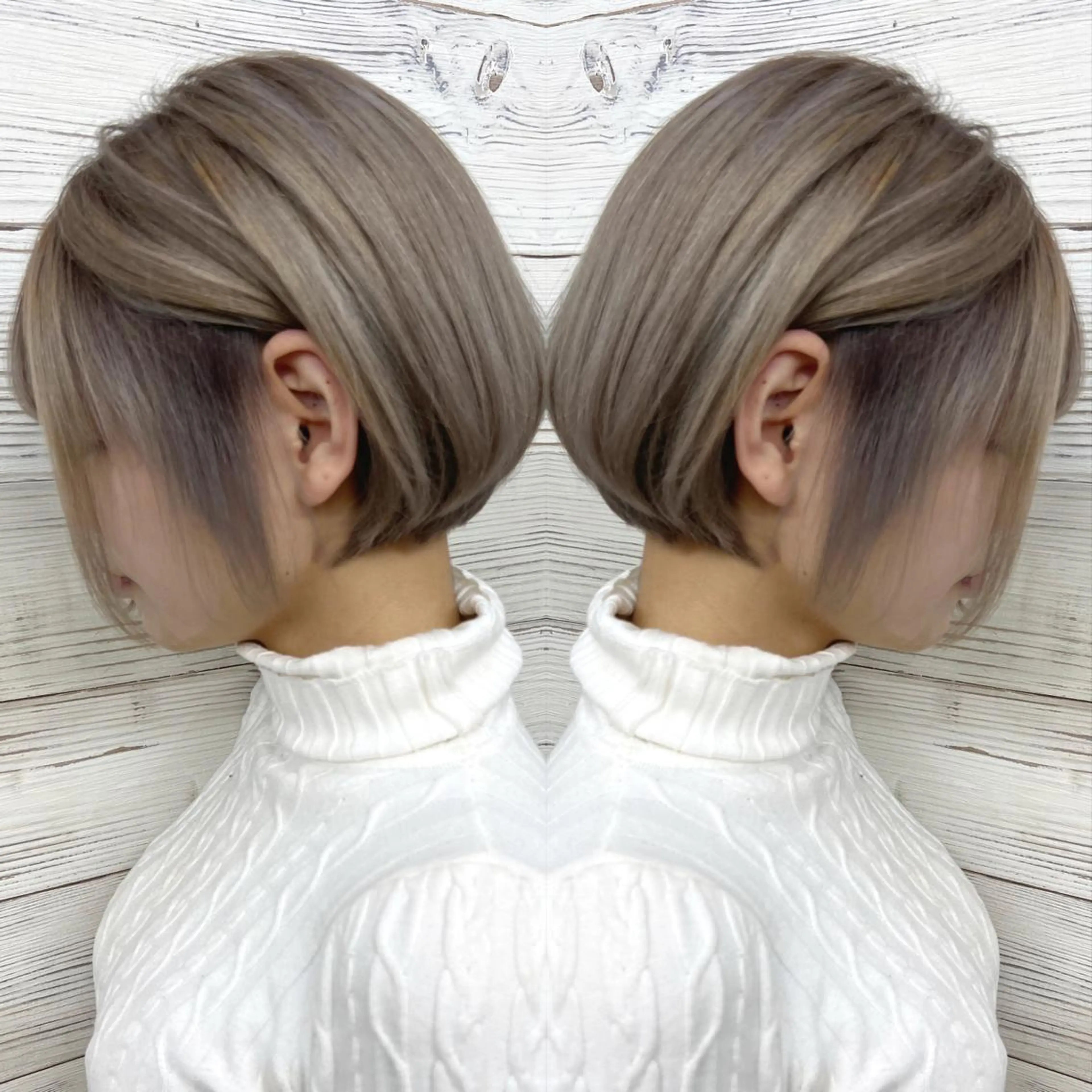 ショート カラー ヘアアレンジ ブリーチ ケアブリーチ 透明感カラー グレージュ ハイトーンカラー ヘアカラー トリートメント 枝毛カット＆髪質改善 満足NO.1岡しゃんのヘアスタイル