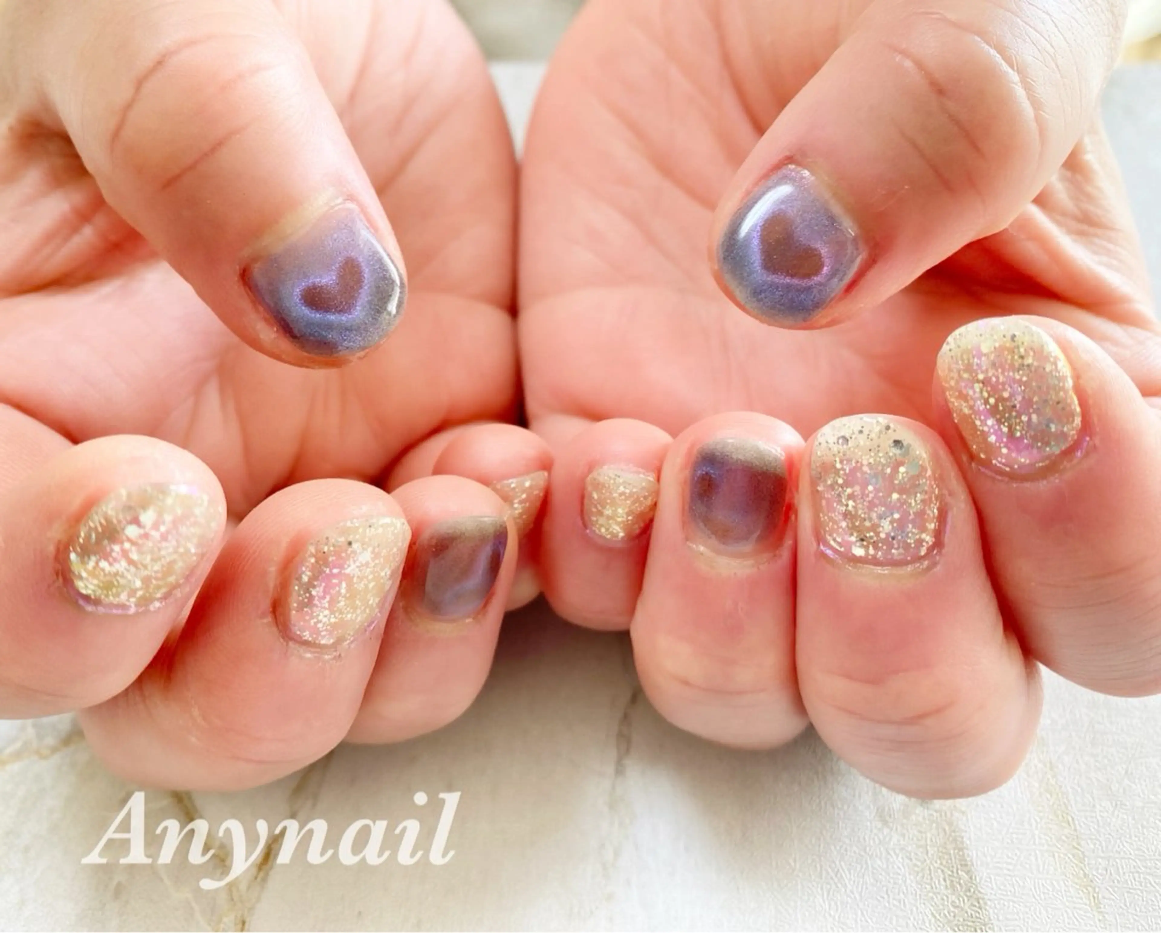 ネイル アートネイル オーロラネイル ブルー ハート マグネットネイル ハンドネイル 岩澤 恵子のネイルデザイン