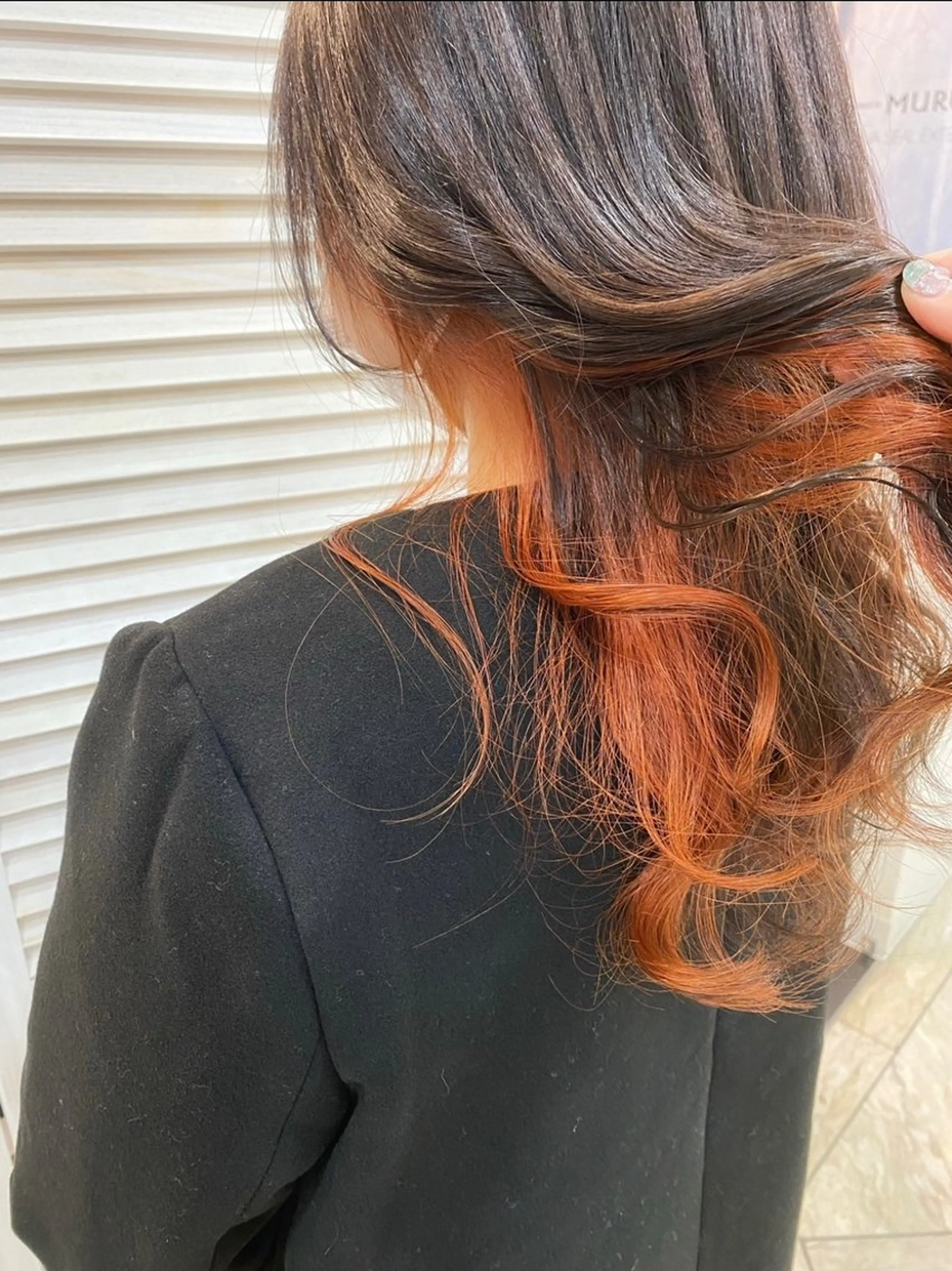 ロング カラー インナーカラー オレンジ カット ヘアカラー トリートメント erika /韓国ヘアのヘアスタイル