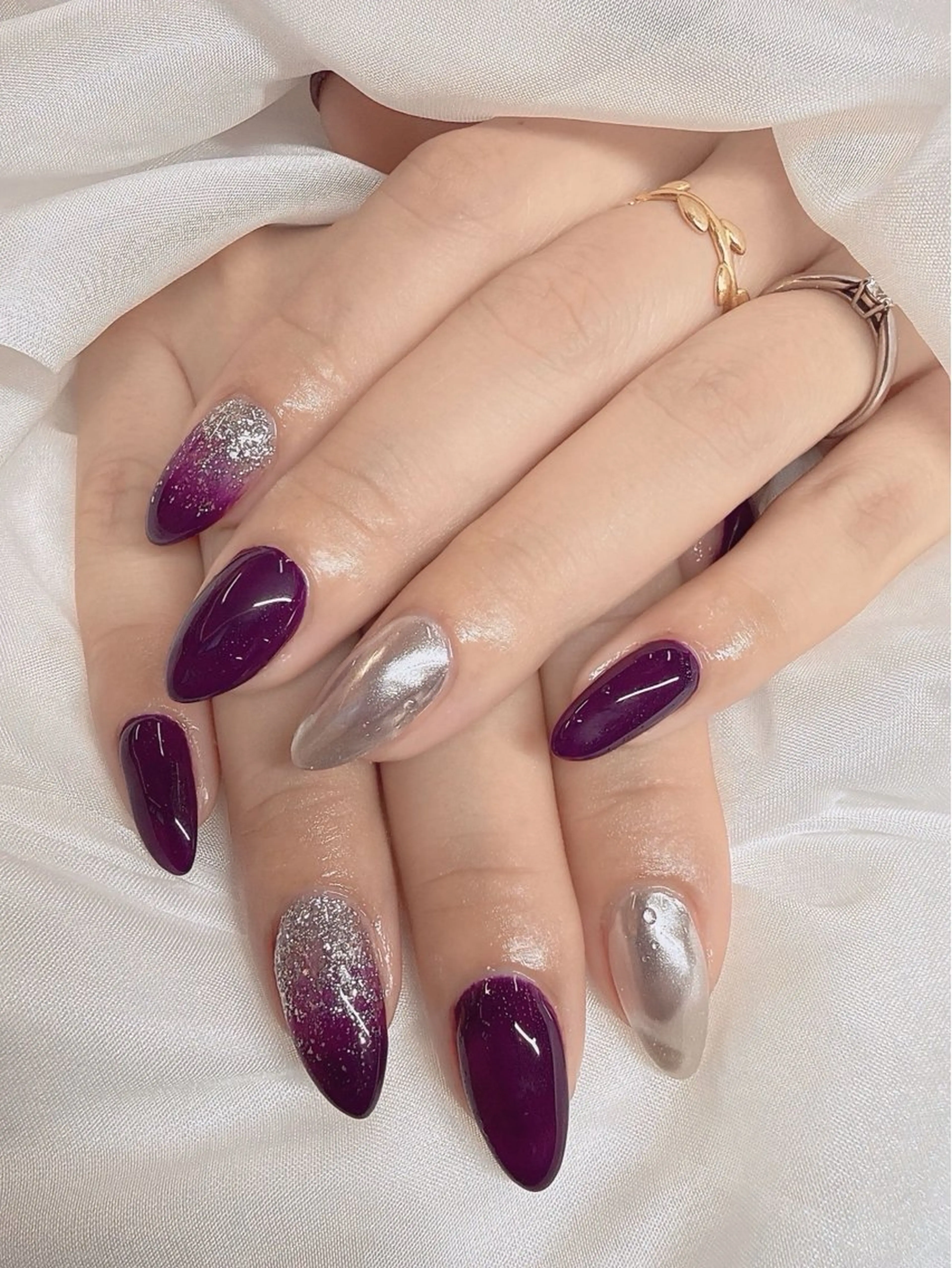 ネイル グラデーション ラメ(グリッター) ラメグラデーション ミラーネイル パープル Beauty Pink Nailのネイルデザイン