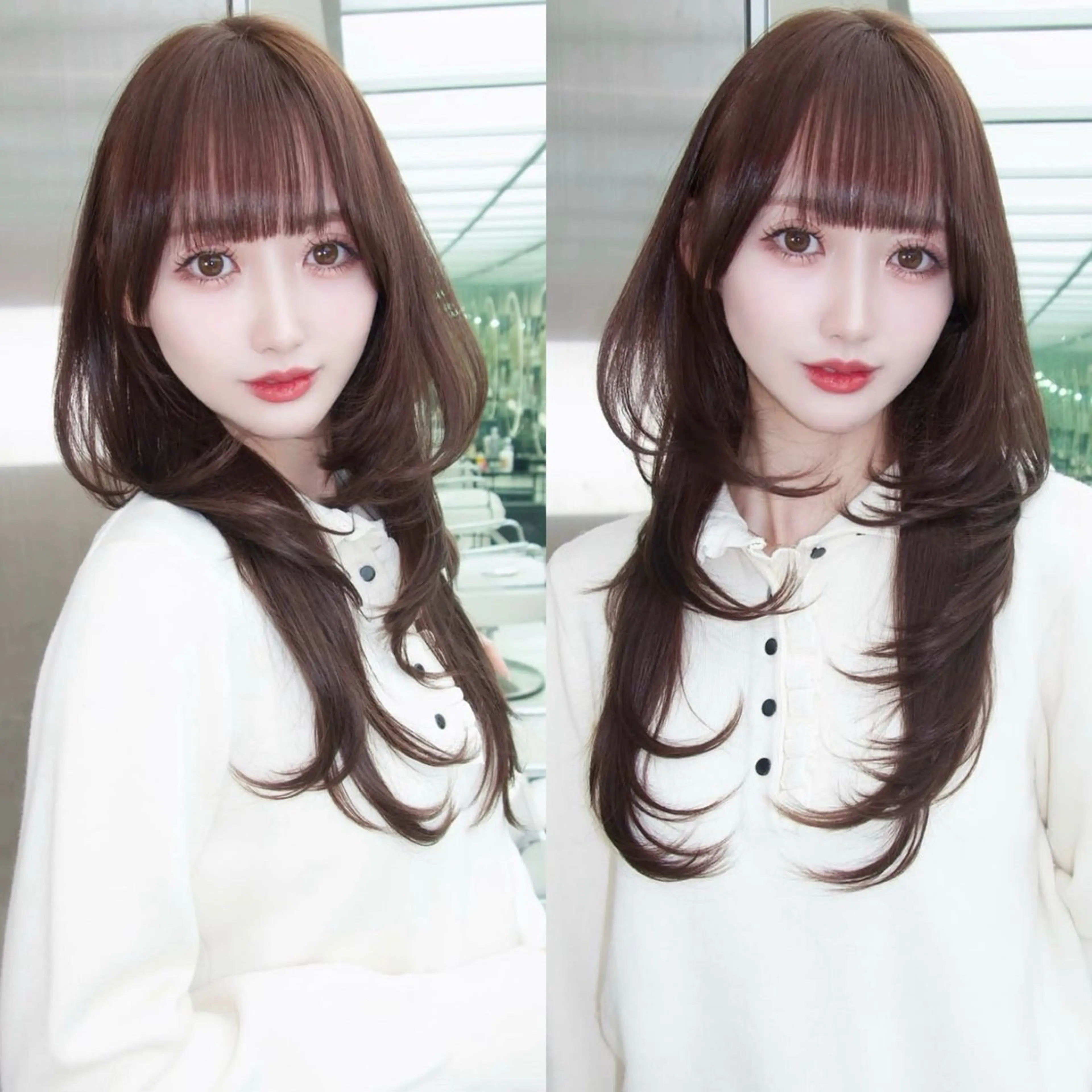 ロング カット ヘアカラー トリートメント がわ/ハイレイヤー /ハイトーンカラーのヘアスタイル