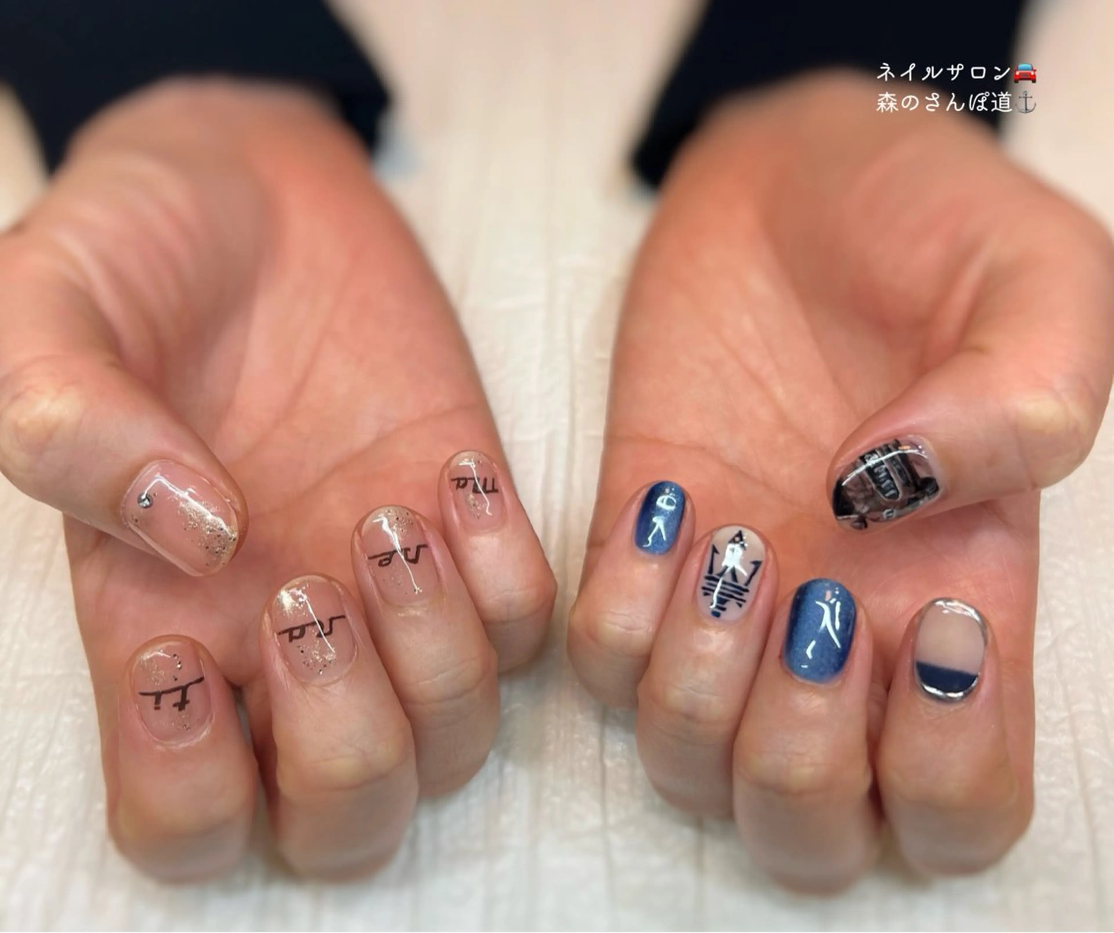 ハンドネイル ショートネイル 森のさんぽ道のネイルデザイン