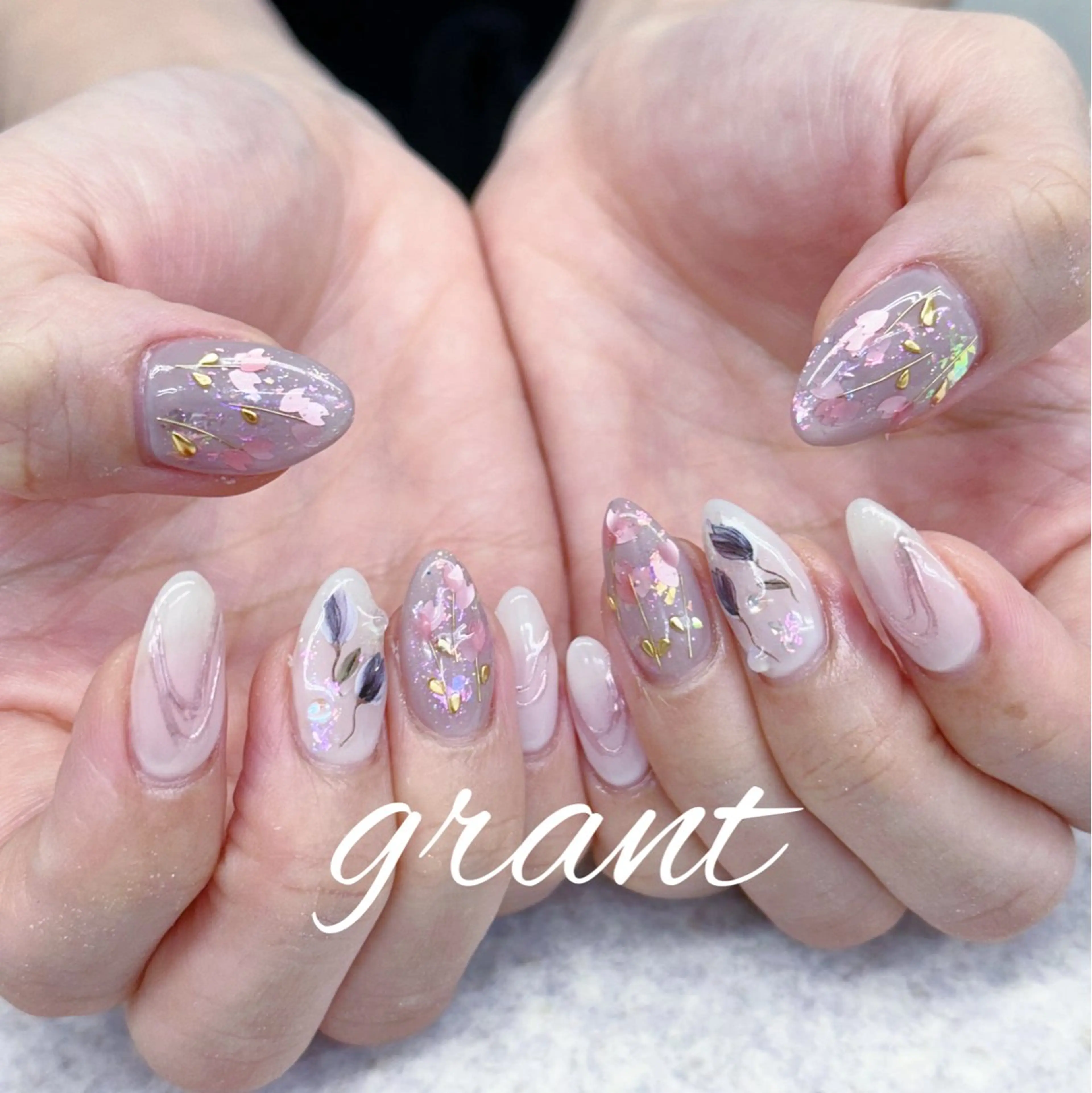 ネイル フラワーネイル ミラーネイル ハンドネイル nailsalon grantのネイルデザイン