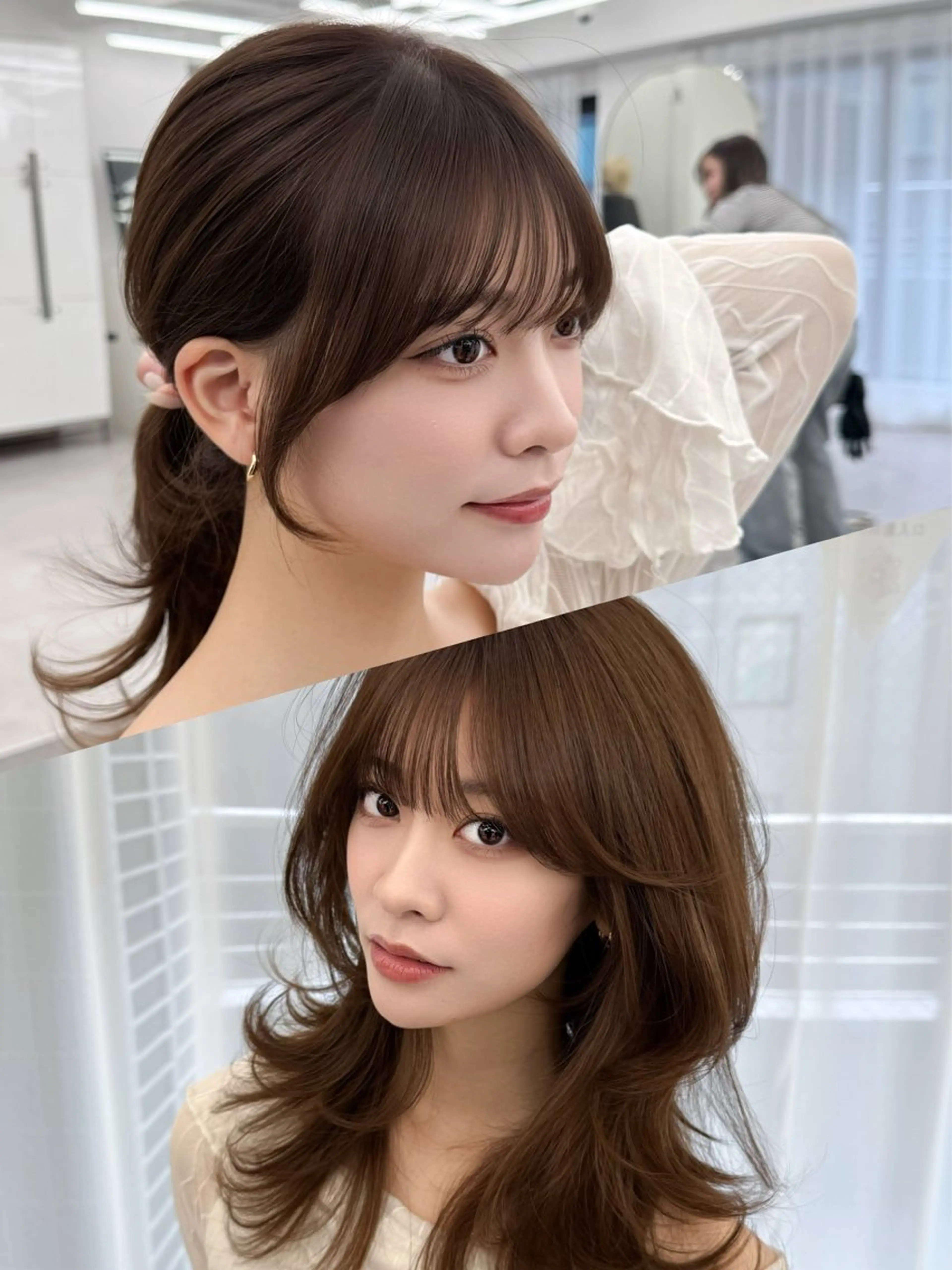 セミロング カット ヘアカラー トリートメント 失敗しない顔まわり× 小顔補正レイヤー難波のヘアスタイル