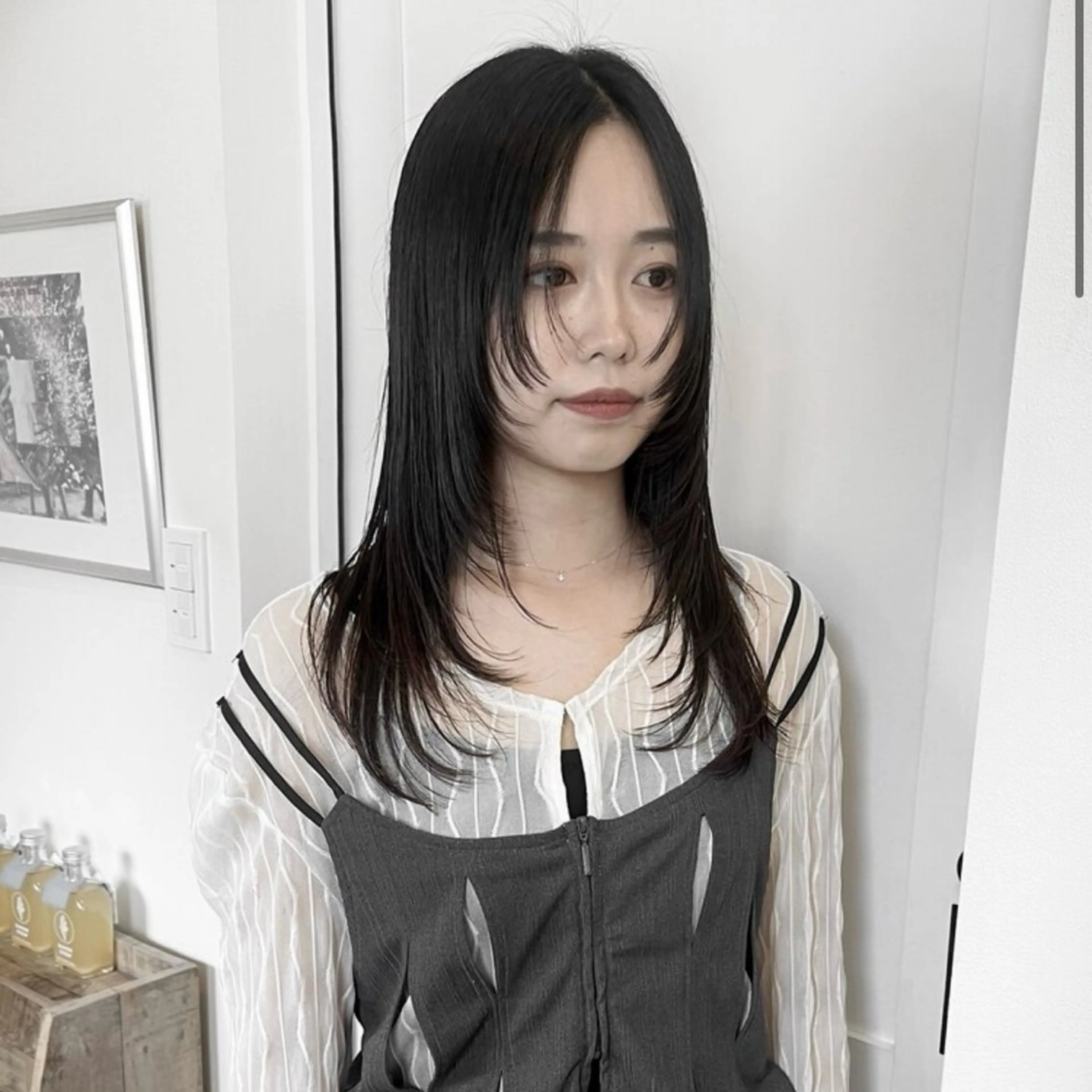 ミディアム 顔まわりレイヤー 顔周りカット レイヤーカット 小山夕稀/ニュアンス パーマ/新城のヘアスタイル