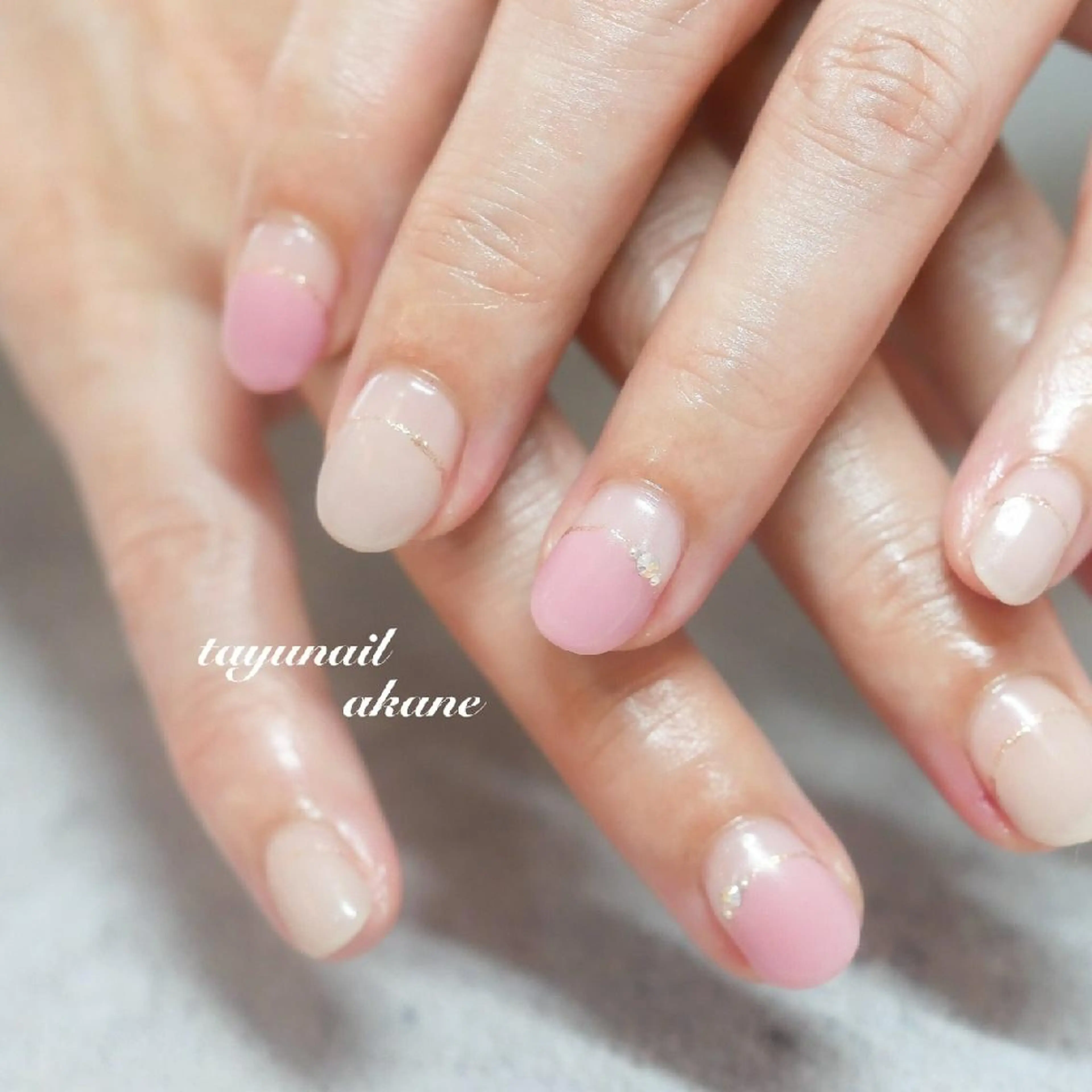 ネイル ブルー フレンチネイル ジェルネイル パラジェル ピンク ネイルサロン 【たゆnail】のネイルデザイン