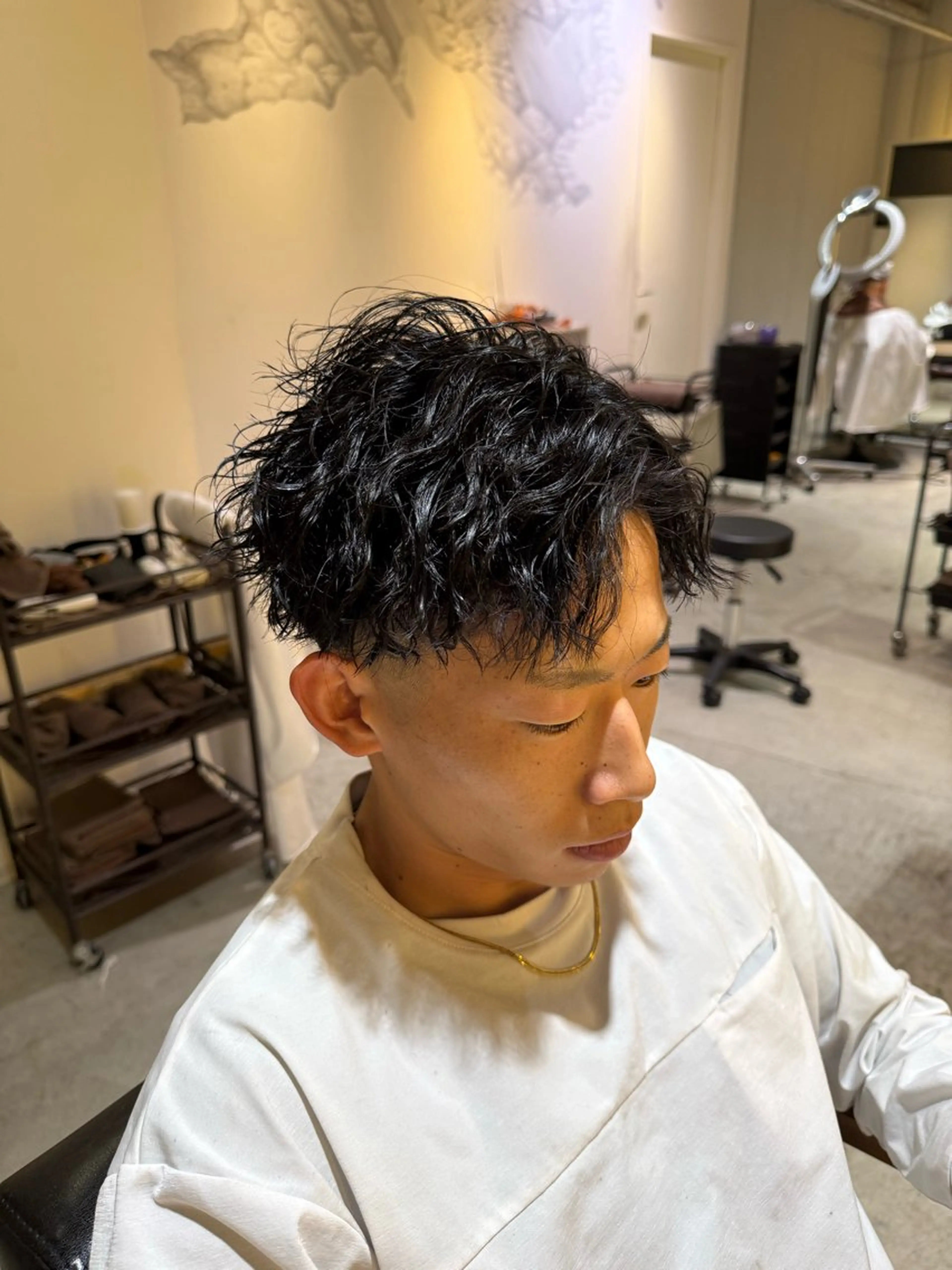 ミディアム パーマ メンズ カット パーマ 谷 勇汰のヘアスタイル