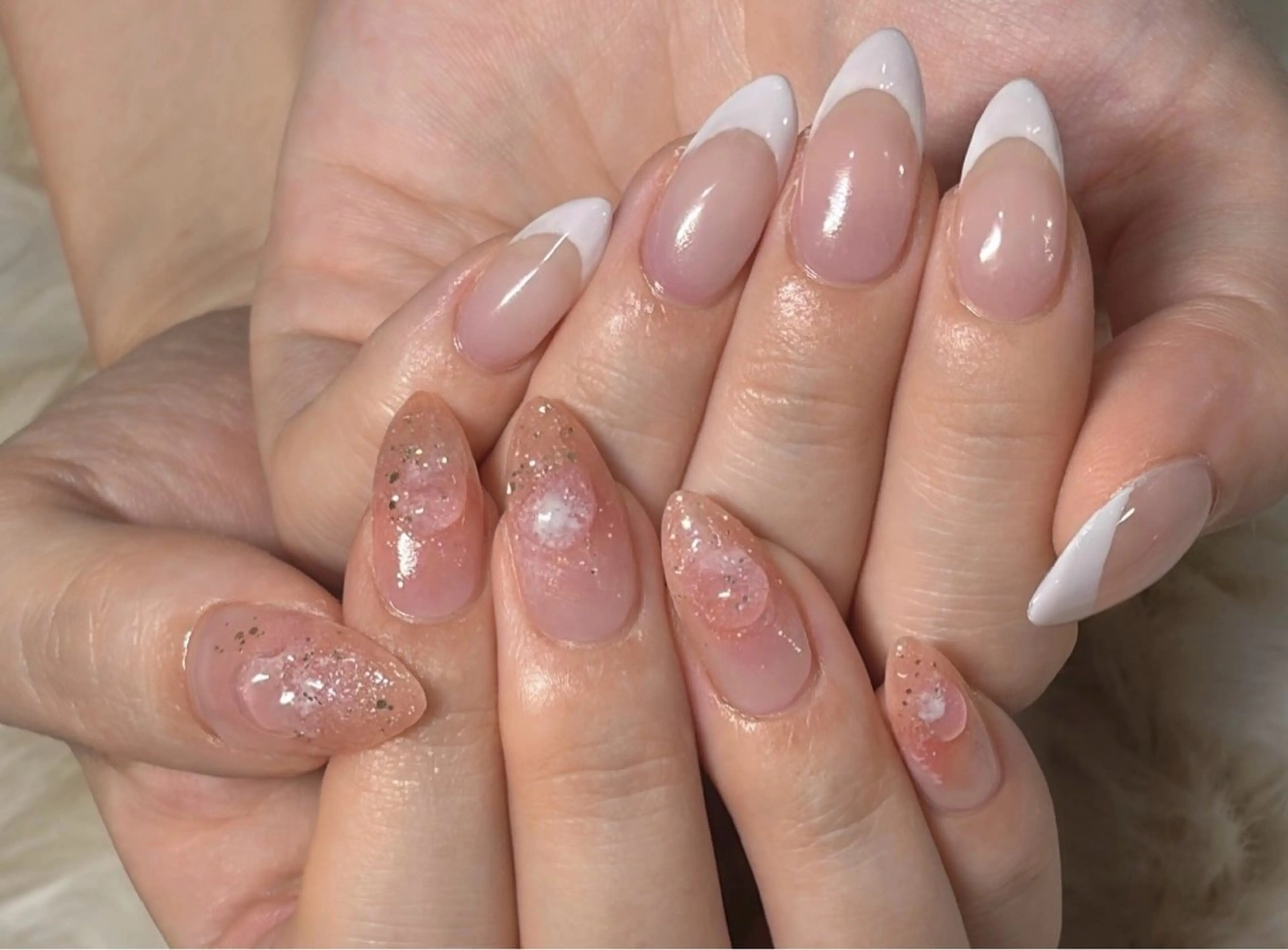 ネイル 長さ出し フレンチネイル ジェルネイル グラデーション ハート ハンドネイル Nail&eye Belire 新宿のネイルデザイン