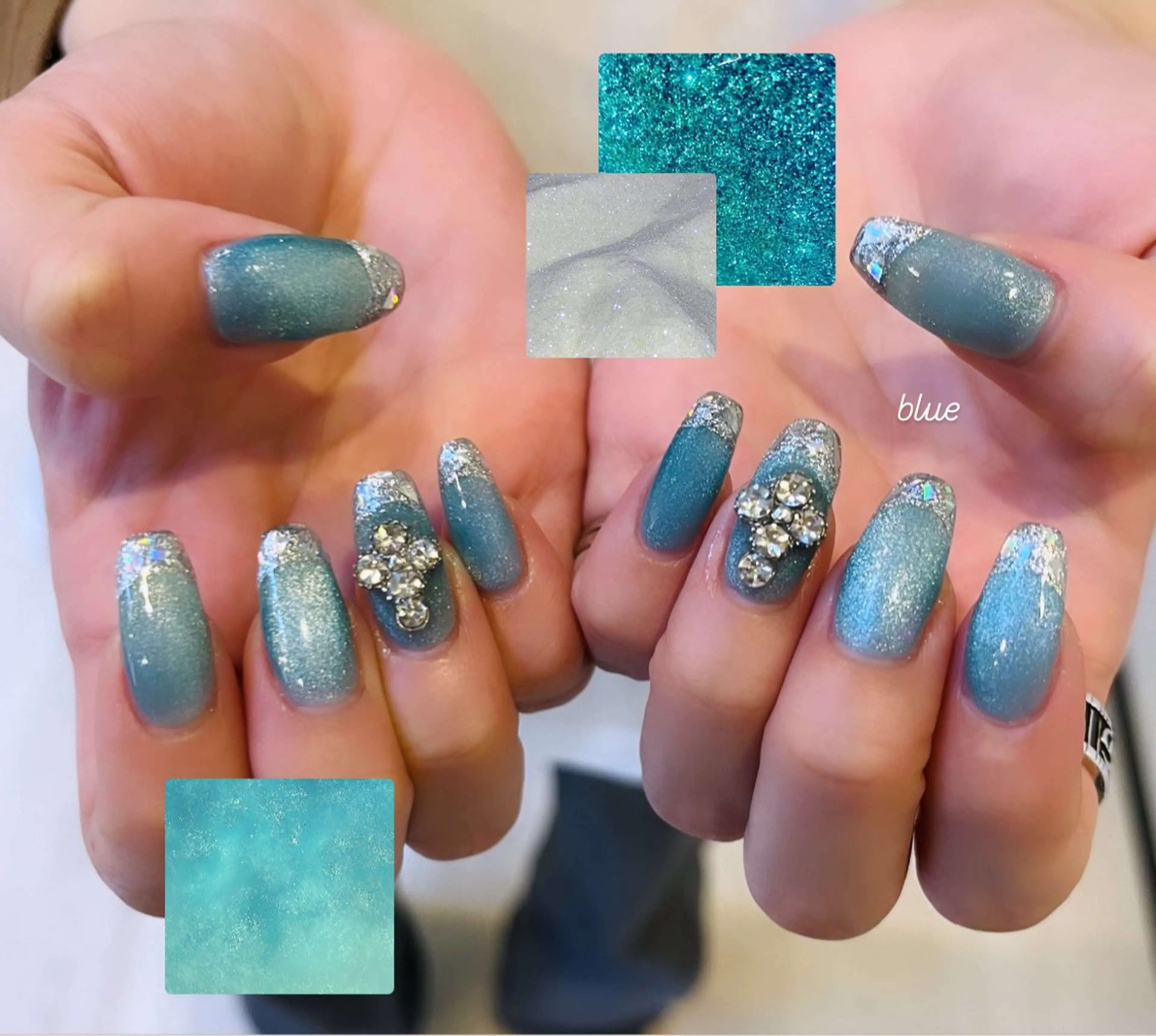 ネイル ブルー フレンチネイル ハンドネイル HazeGrass NAILのネイルデザイン