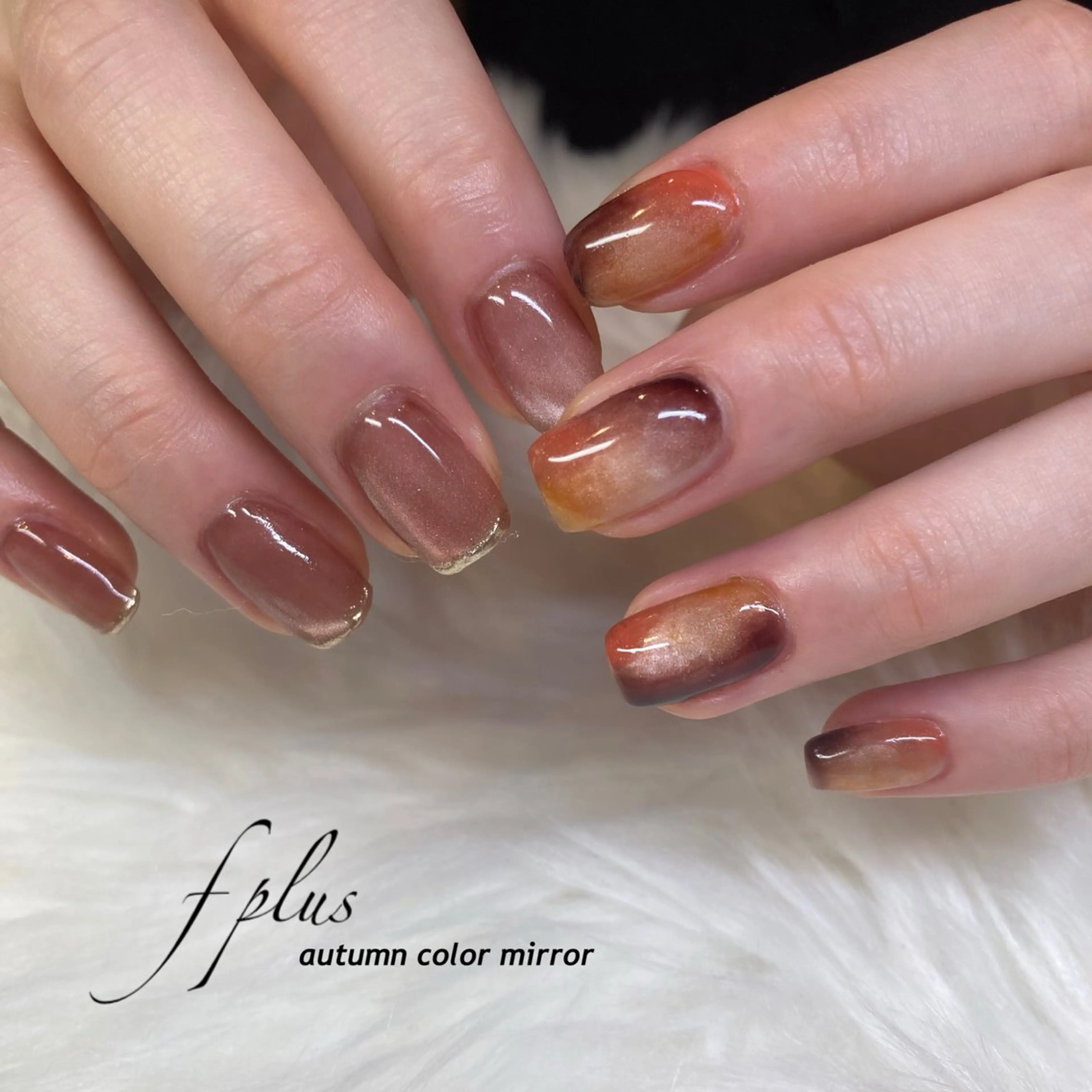 ネイル ブラウン マグネットネイル ミラーネイル ニュアンスネイル ハンドネイル kanako nail🌷のネイルデザイン