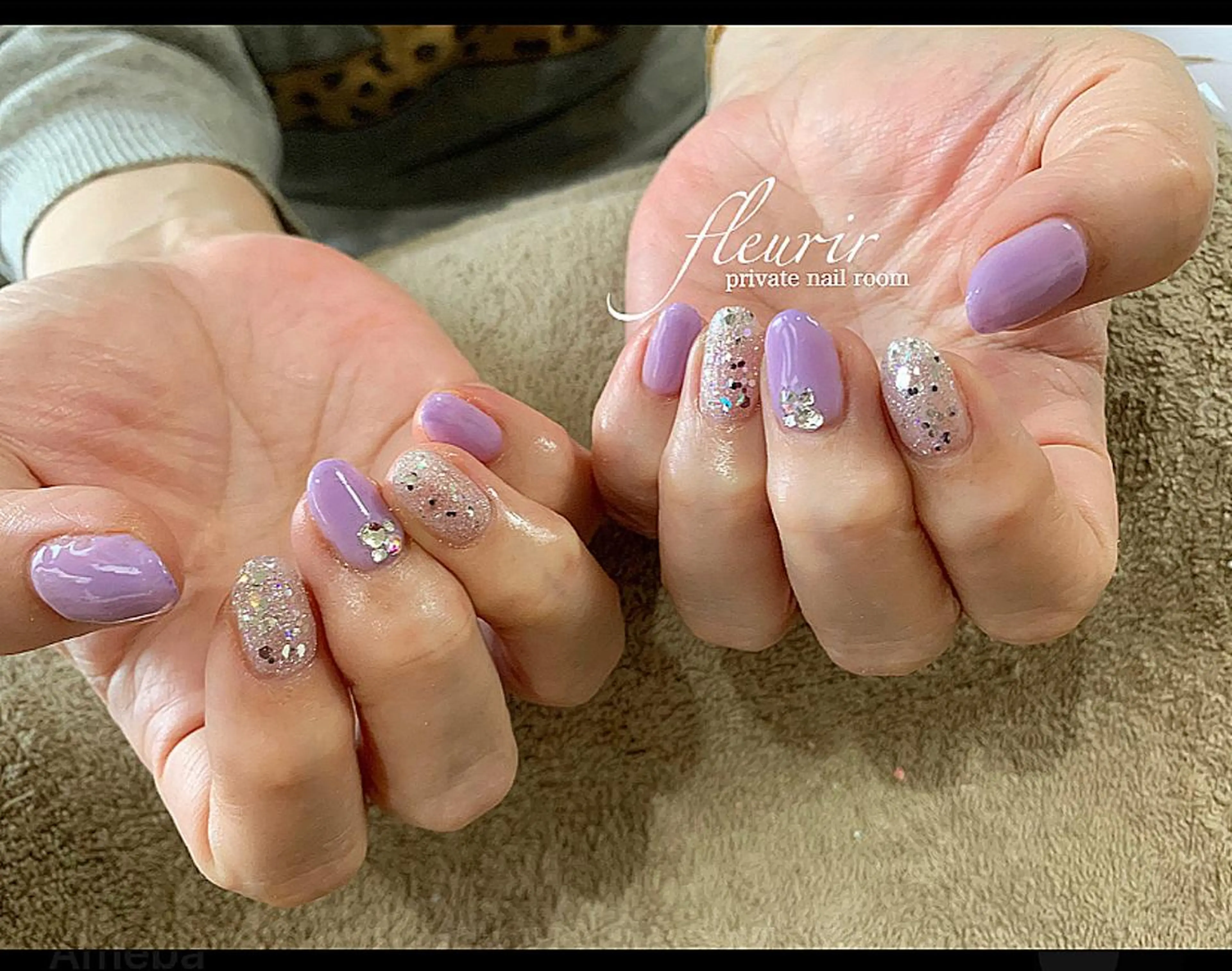 ネイル オーロラネイル ラメ(グリッター) 春ネイル ストーンネイル フルリール 【プライベートサロンのネイルデザイン