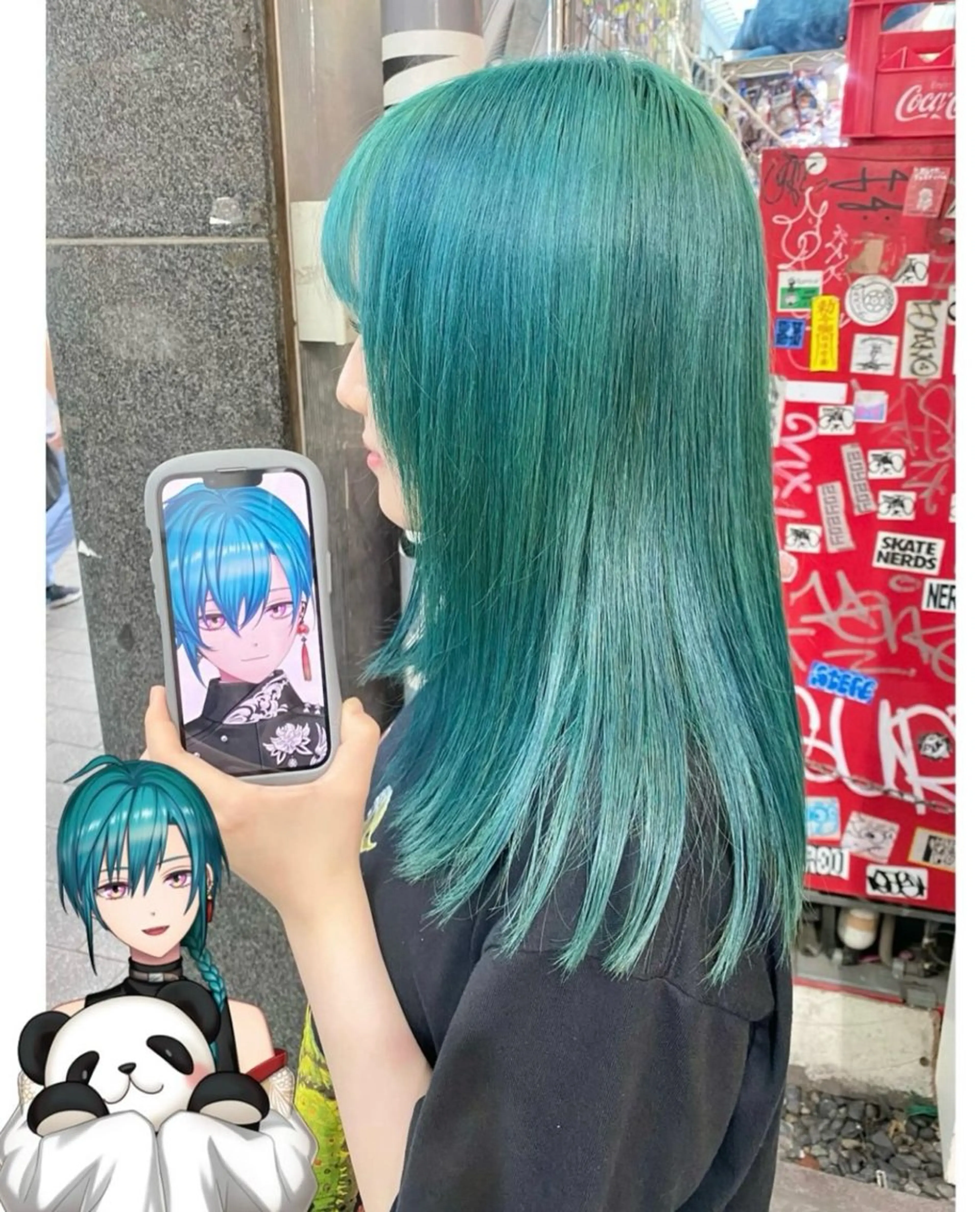 ミディアム カラー エメラルドグリーン ヘアカラー TSUNO🦖 派手髪/オタク美容師のヘアスタイル