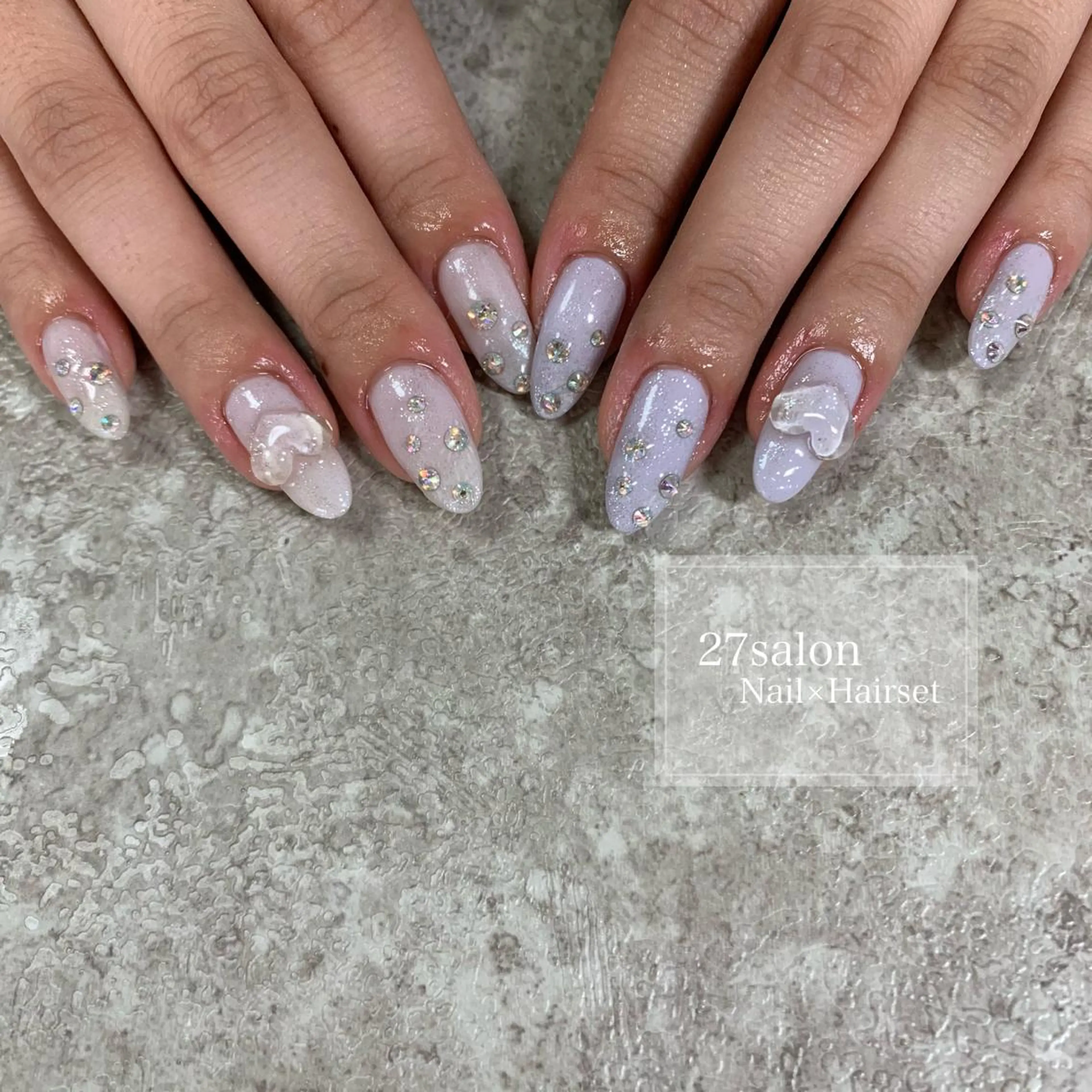 ネイル クリアネイル ハート パープル 27salon yuinaのネイルデザイン