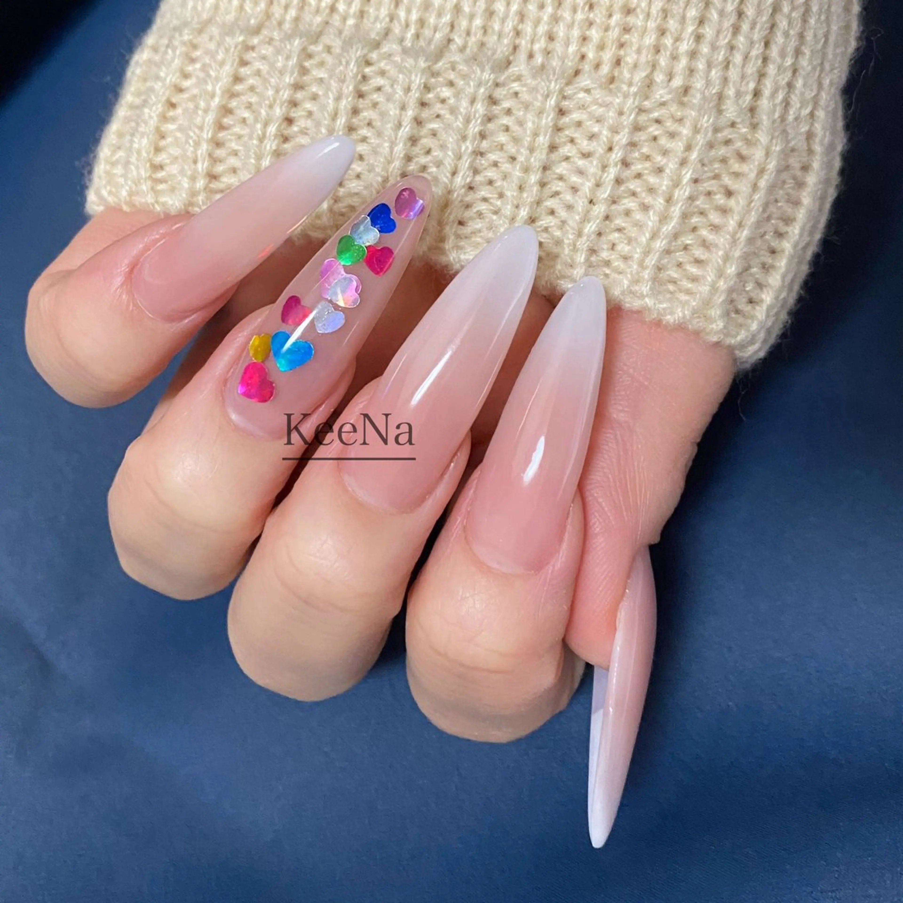 ネイル ハート ロングネイル スカルプネイル KeeNa キーナのネイルデザイン