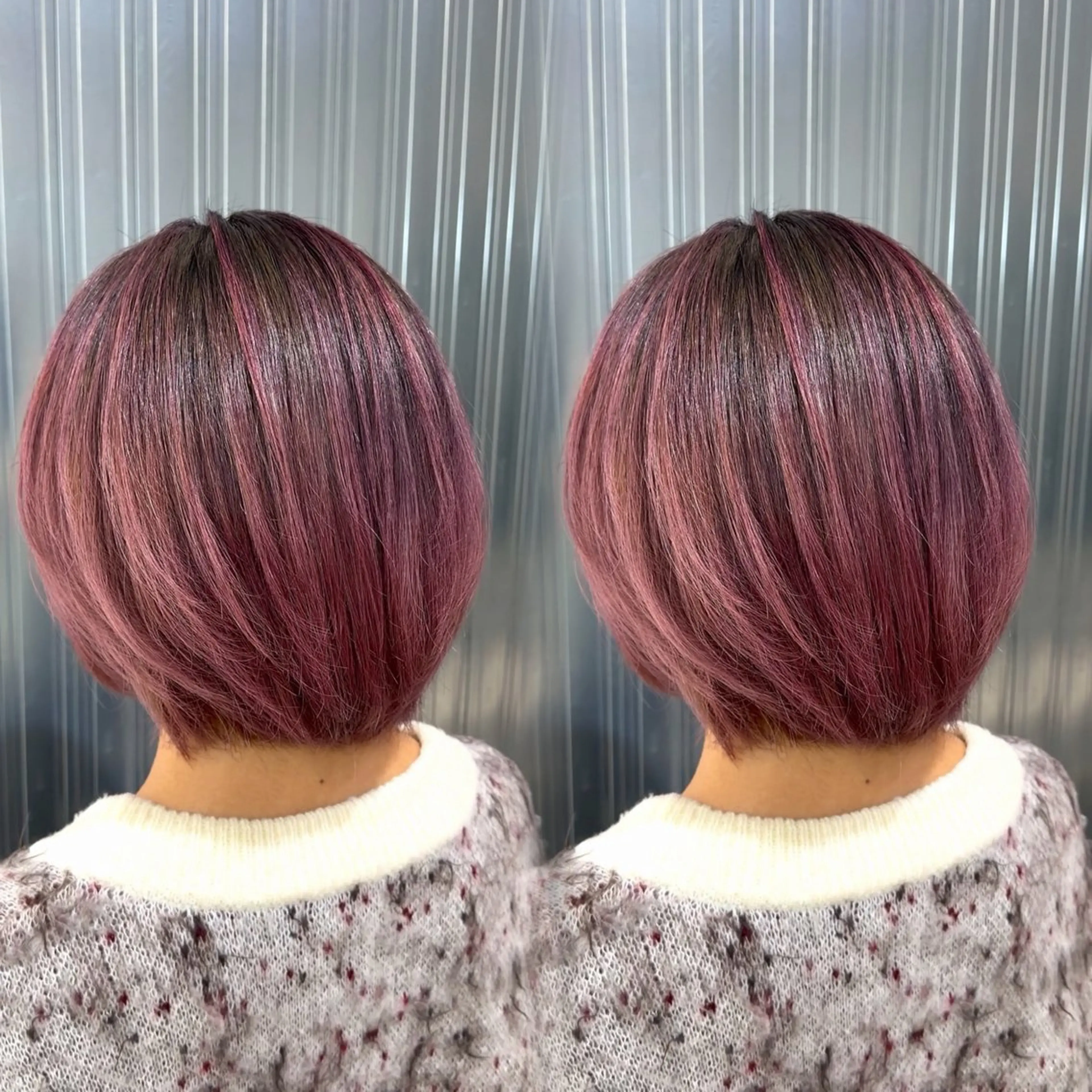 ショート カラー バレイヤージュ カシス ピンクカラー レイヤーカット ヘアカラー トリートメント 表参道/ハイライト バレイヤージュのヘアスタイル