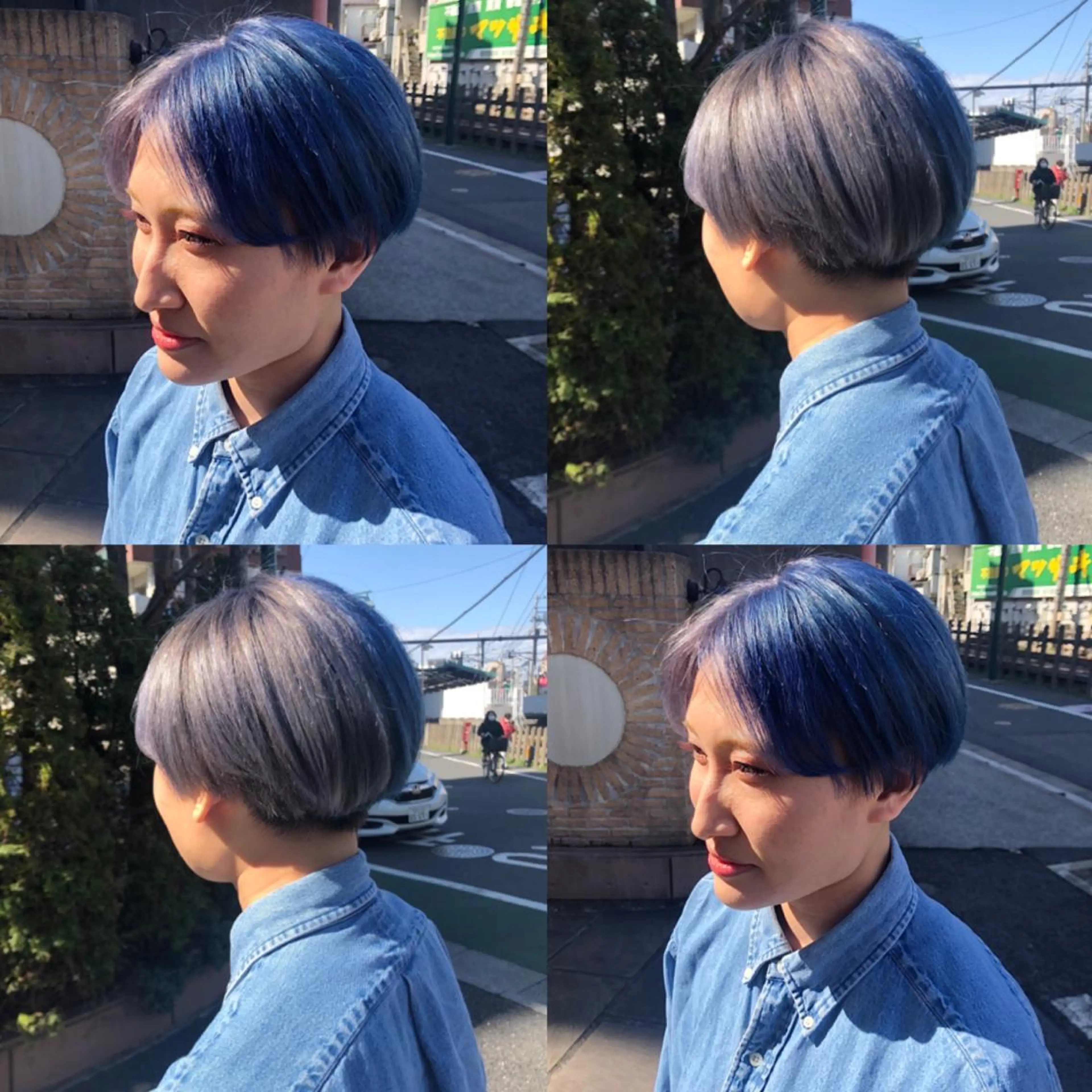 ショート カラー ブリーチ ブルーカラー シルバー ウルフカット ハッシュカット/七海のヘアスタイル