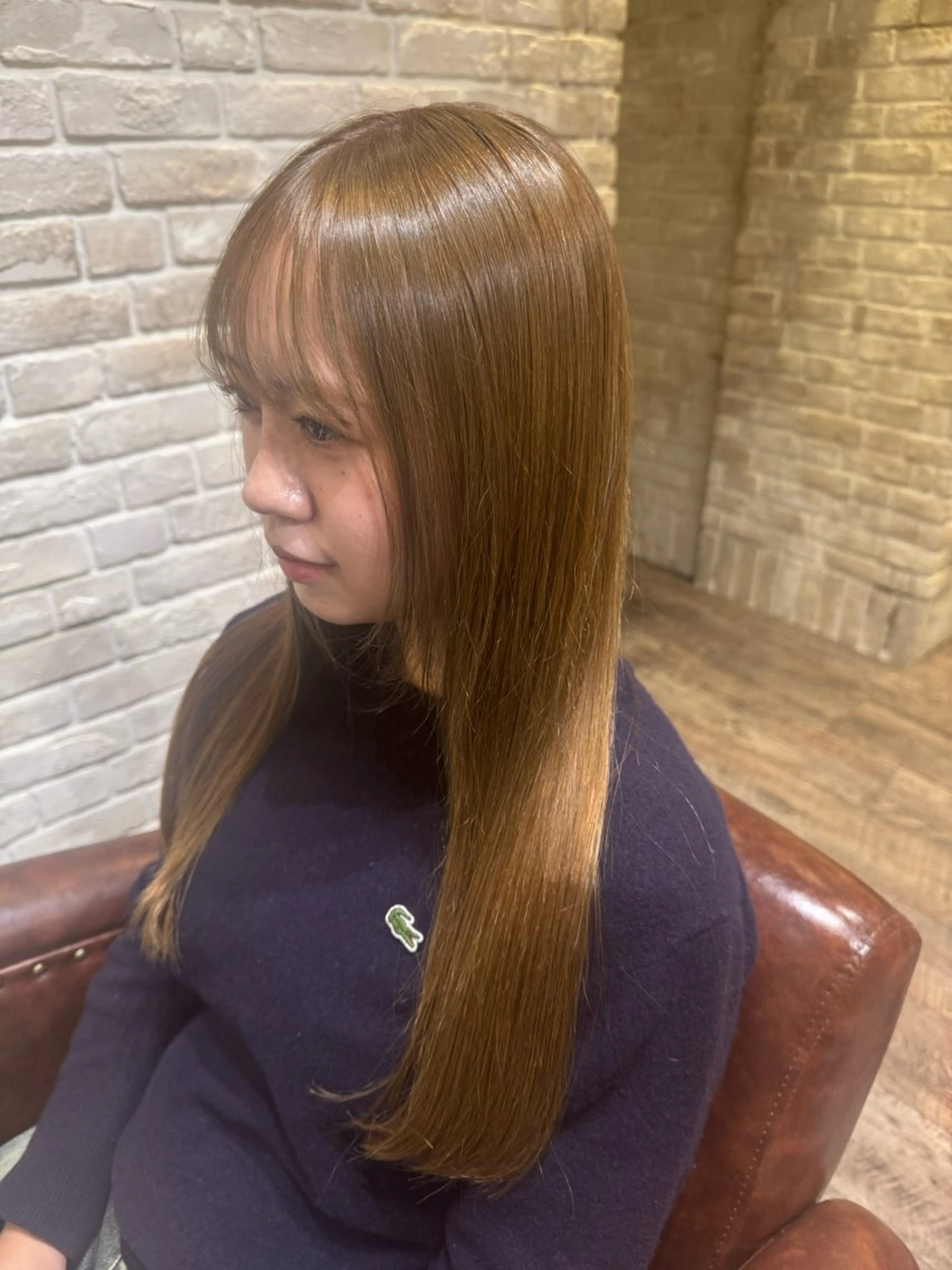 ロング カラー ベージュカラー オリーブベージュ 野口 菜緒のヘアスタイル