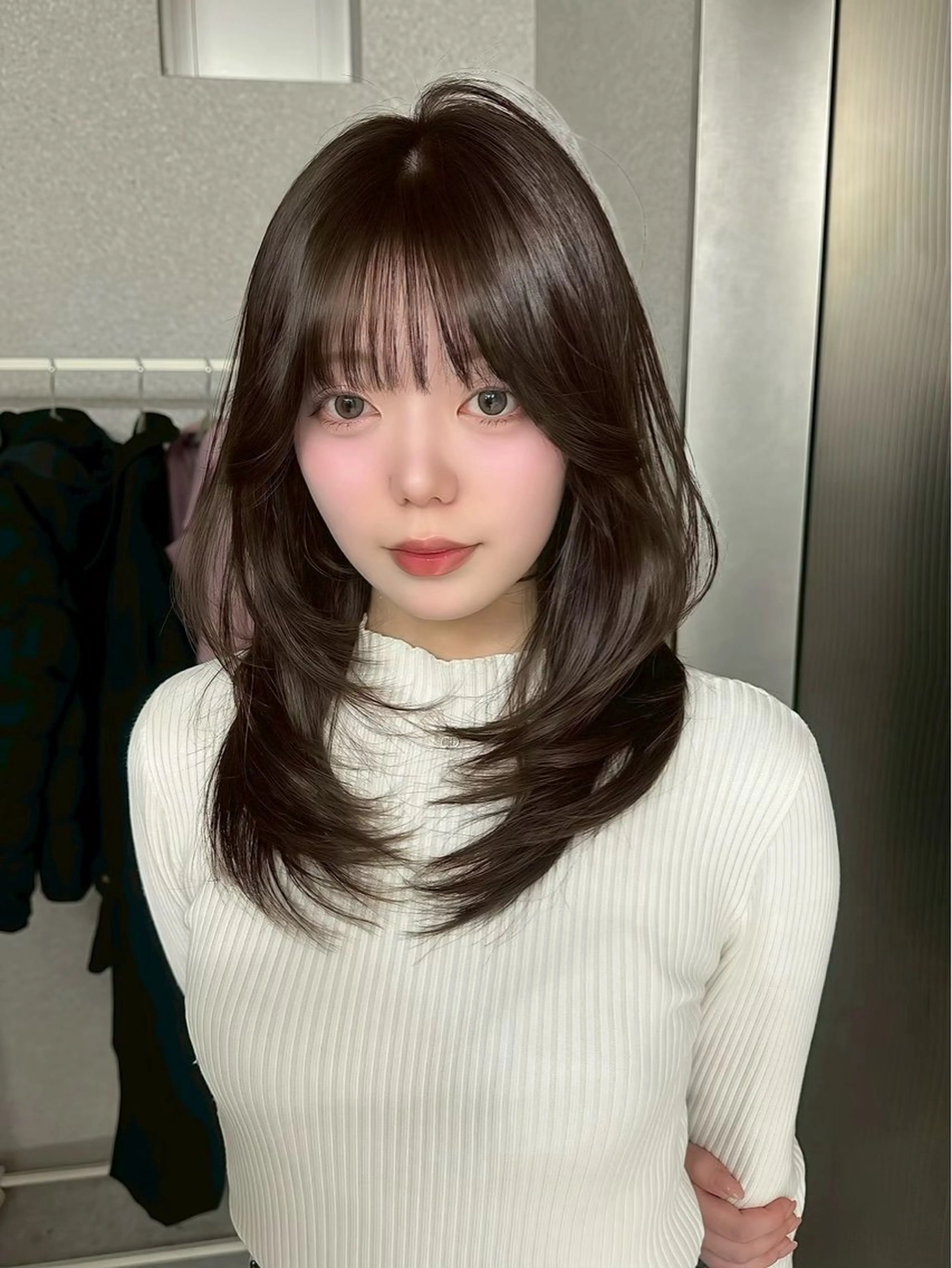 ロング ハッシュカット 髪質改善 韓国風ヘア レイヤーカット カット ヘアカラー トリートメント 当日予約/天神美容室 HACKのヘアスタイル