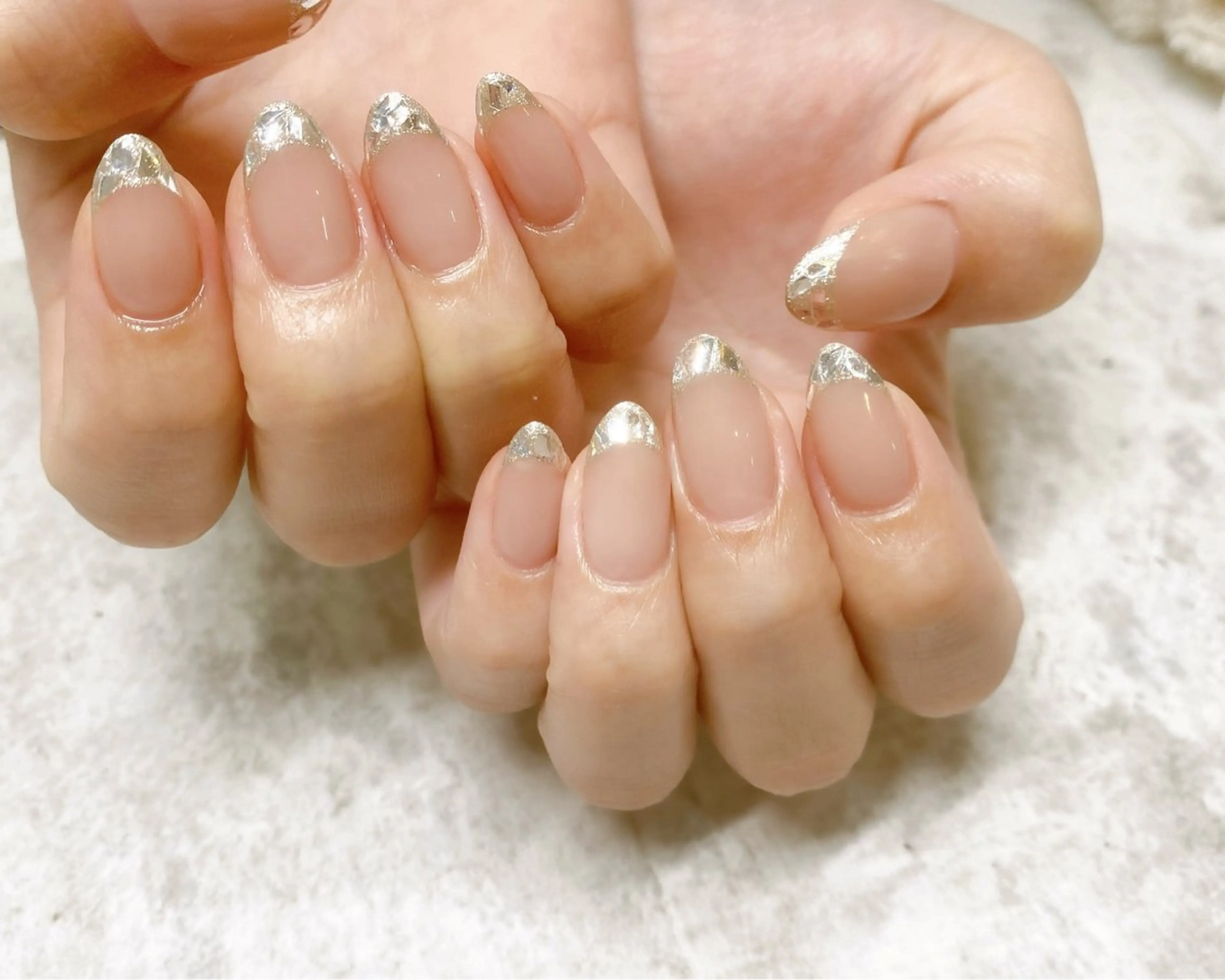 【初回限定✨】上品ガラスフレンチ(オフケア込み)🪞ブライダルネイルにも◎💍の写真