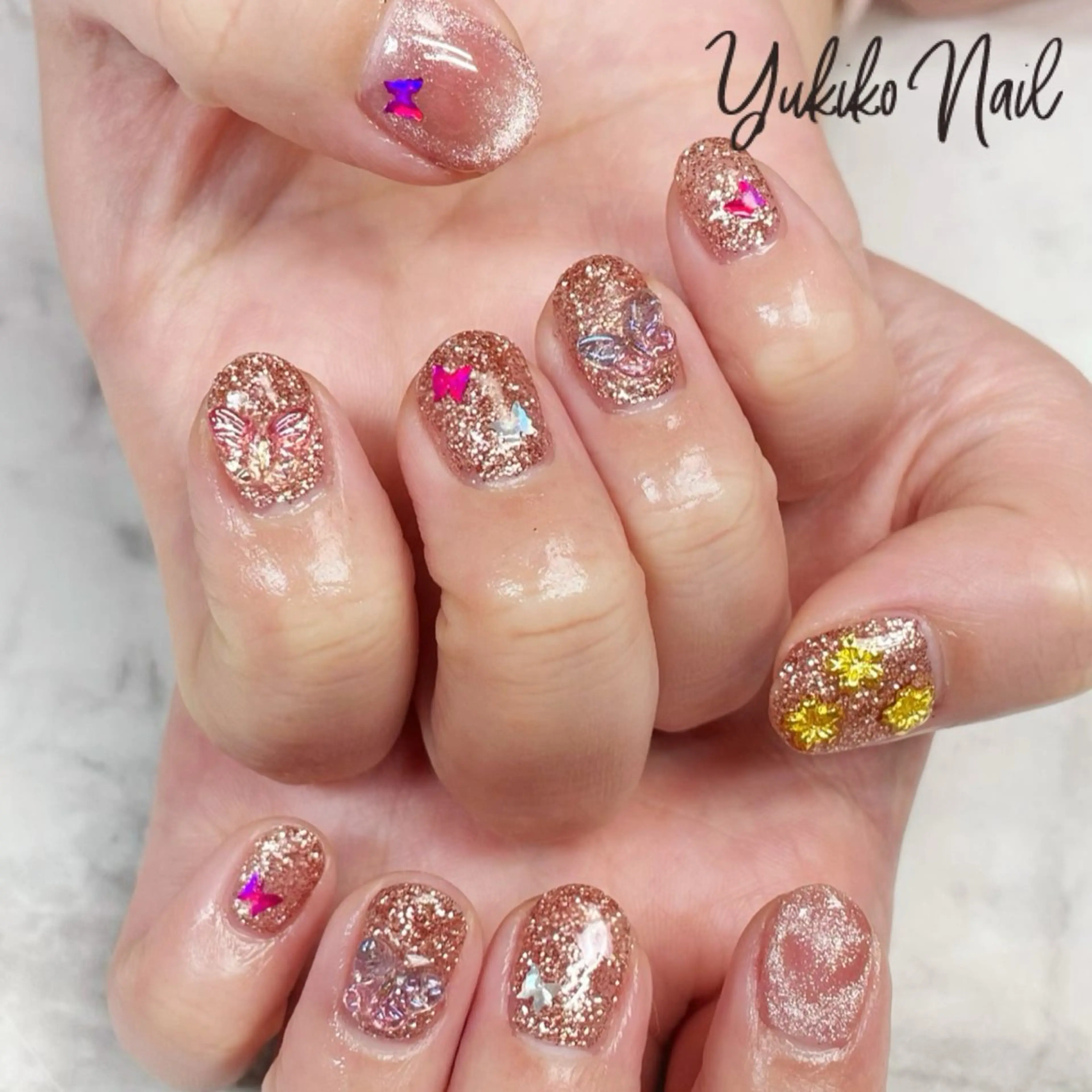 ネイル ハート ホログラムネイル キラキラネイル マグネットネイル 春ネイル ユキコ ネイルのネイルデザイン