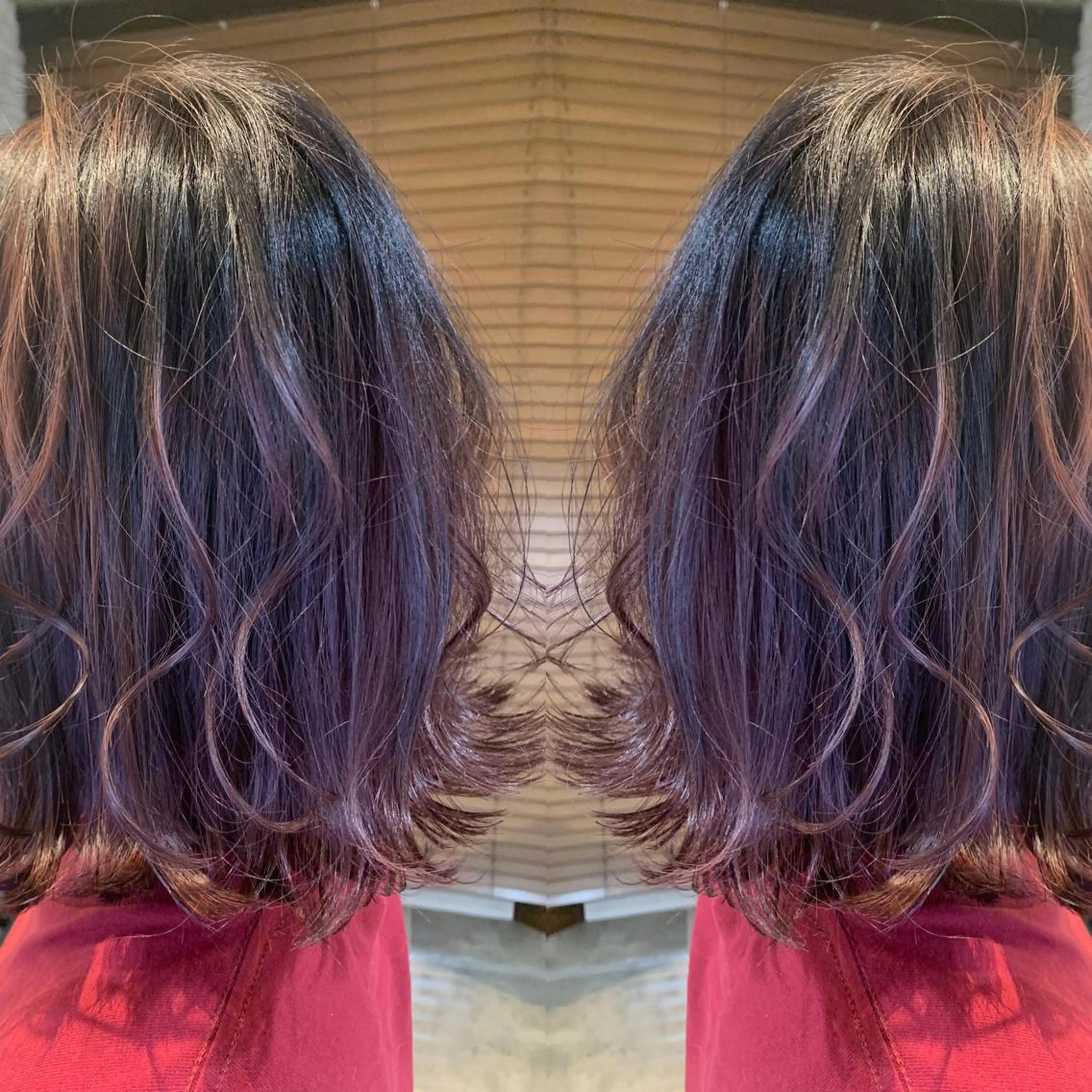 ミディアム カラー バレイヤージュ ピンクカラー バイオレットカラー レイヤーカット 韓国🇰🇷 ✂︎hair 内田愛のヘアスタイル