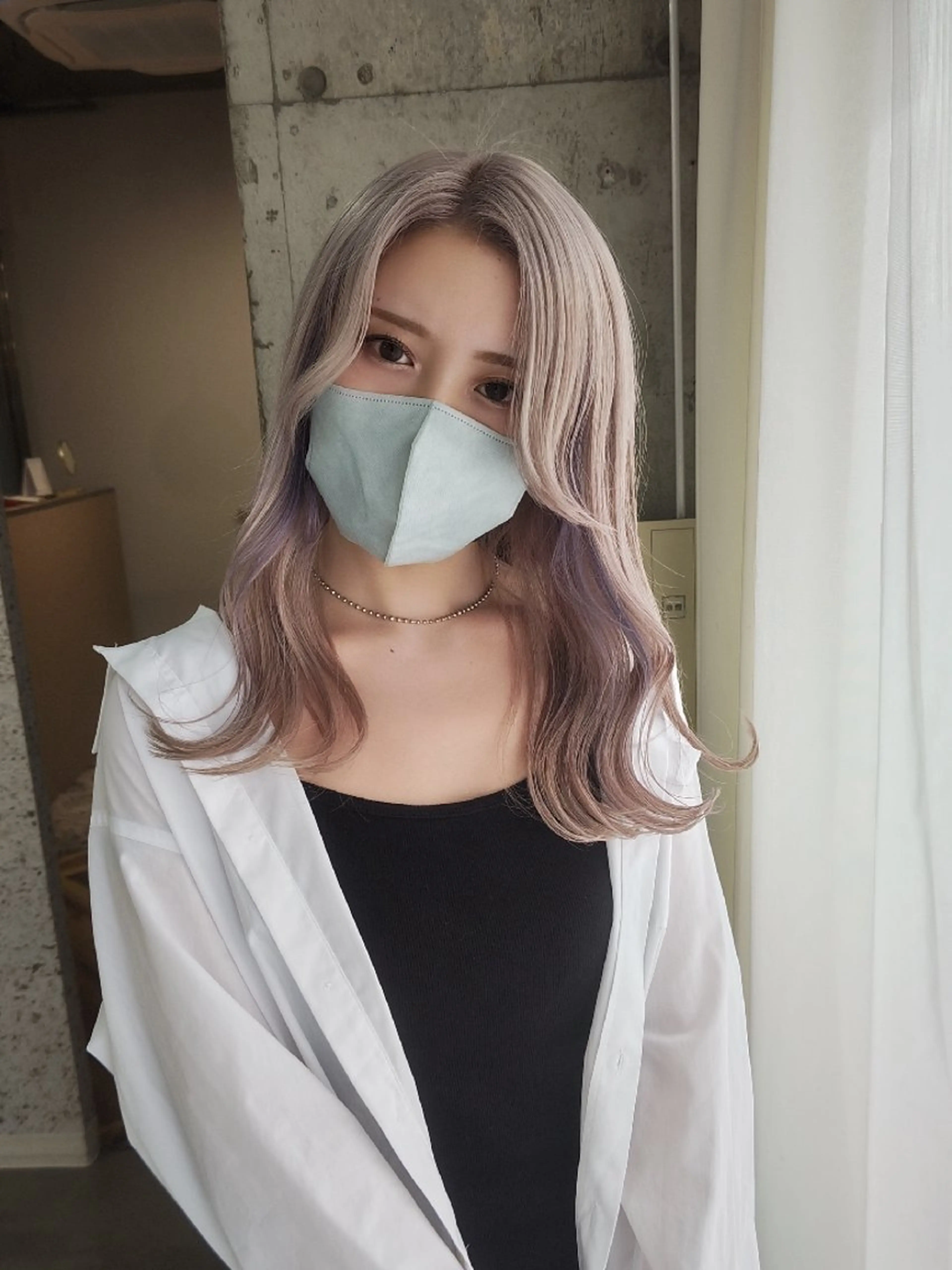 ミディアム カラー ブリーチ ラベンダーカラー 髪質改善.縮毛矯正 ×韓国ヘアyukiのヘアスタイル
