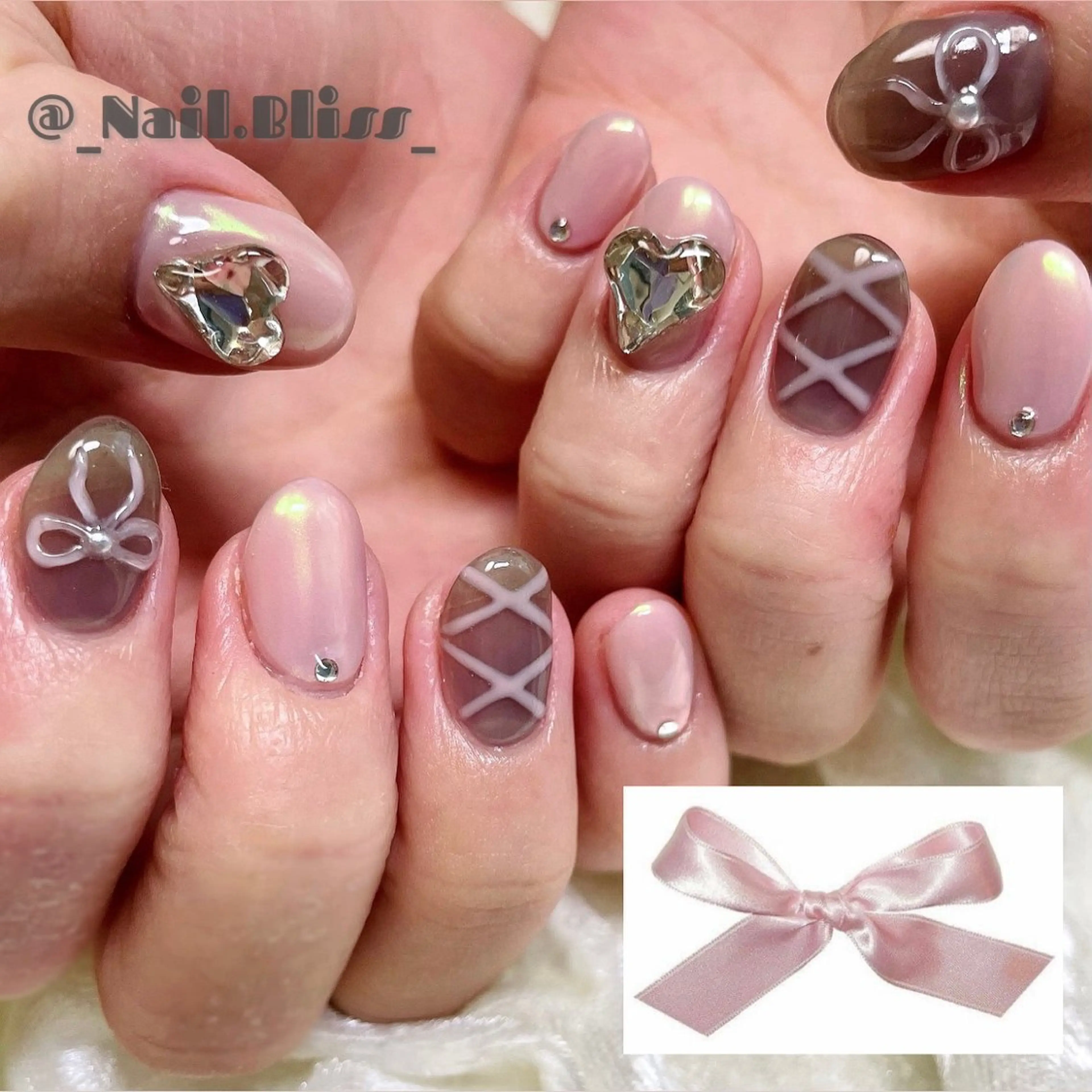 ネイル ぷっくりネイル リボン ハンドネイル NAIL BLISSのネイルデザイン