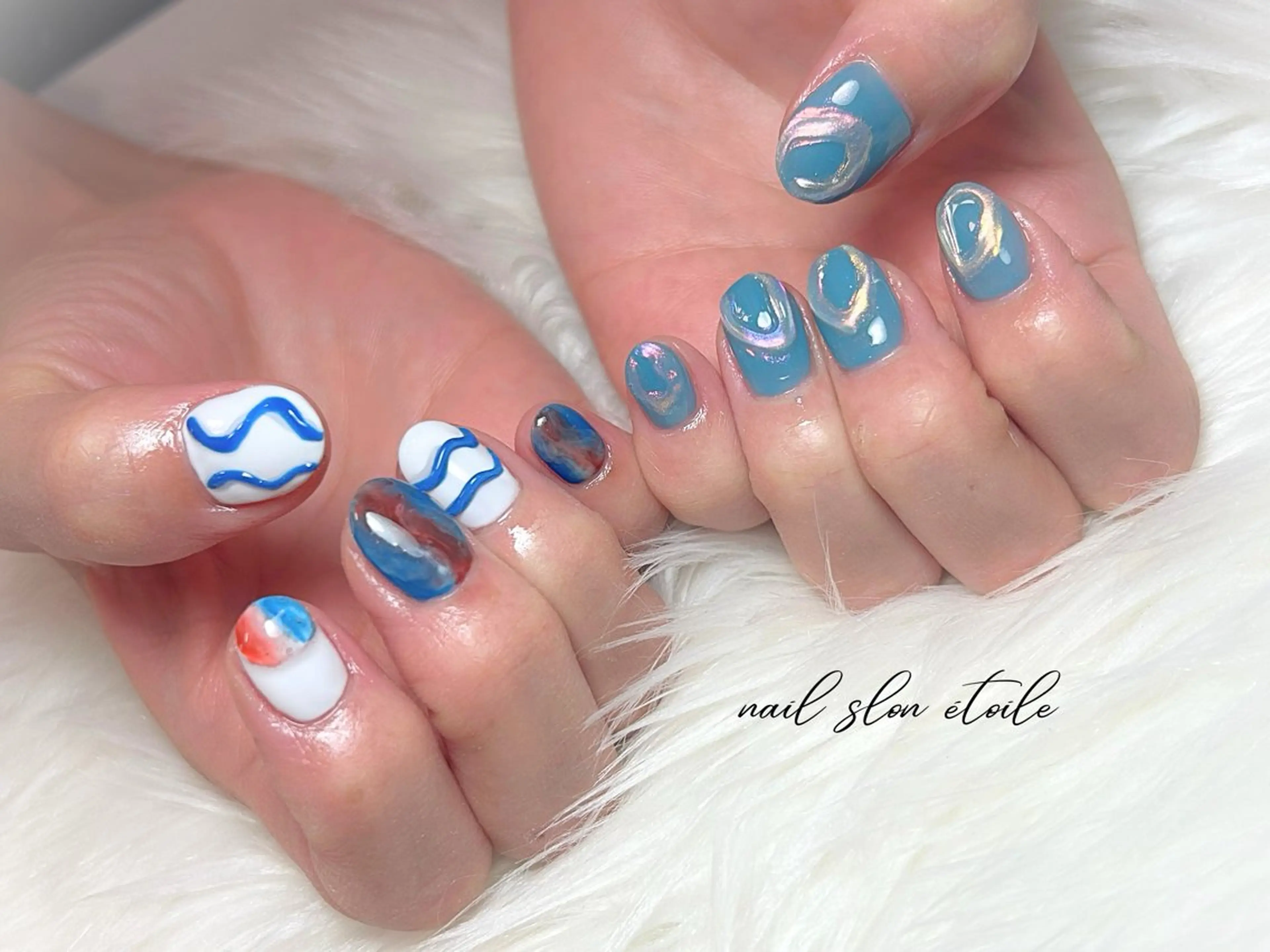 ネイル オーロラネイル グリーン ニュアンスネイル ハンドネイル nail salon étoileのネイルデザイン