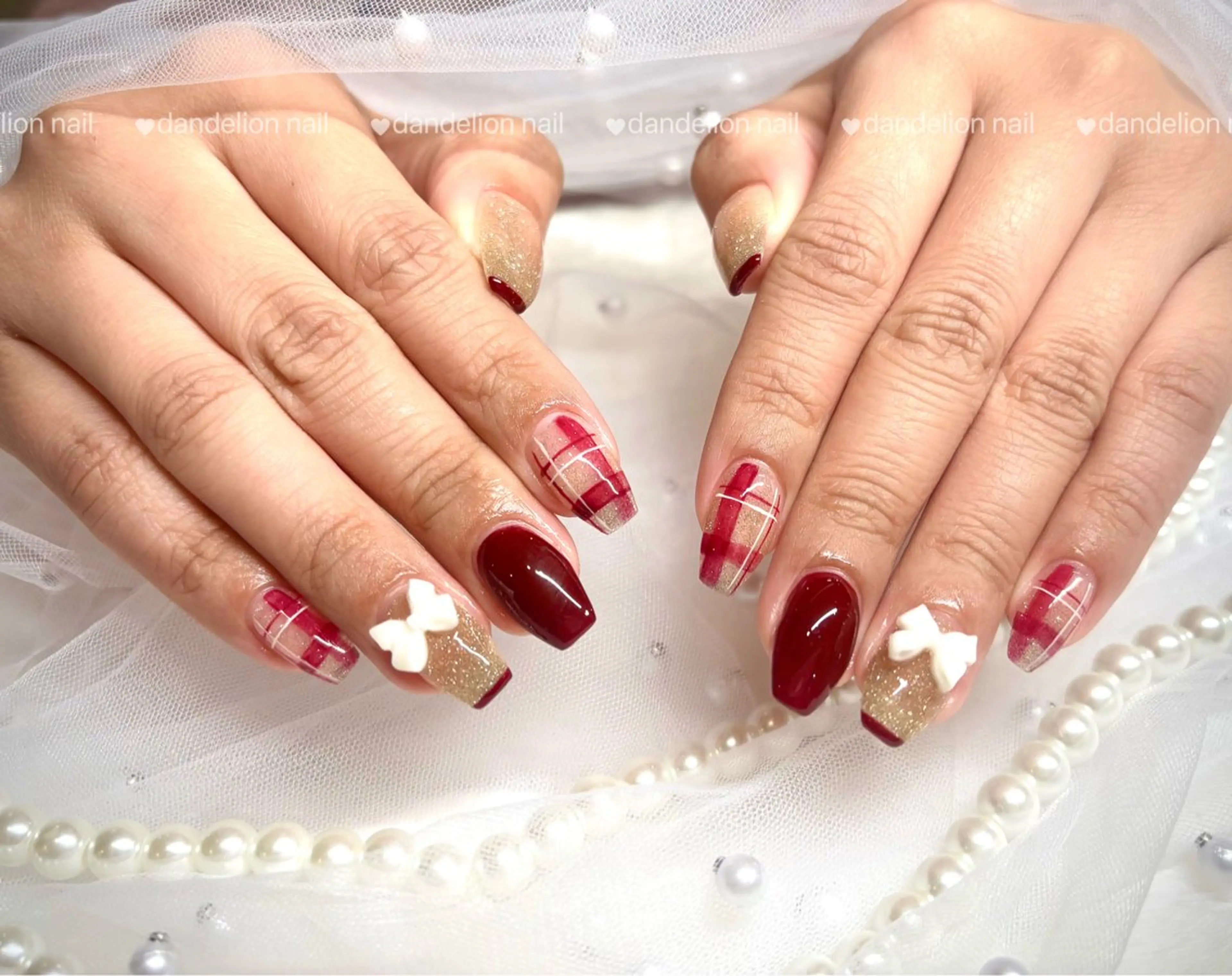 ネイル ジェルネイル 持ち込み パラジェル リボン ワンホンネイル ハンドネイル dandelion nail北千住のネイルデザイン