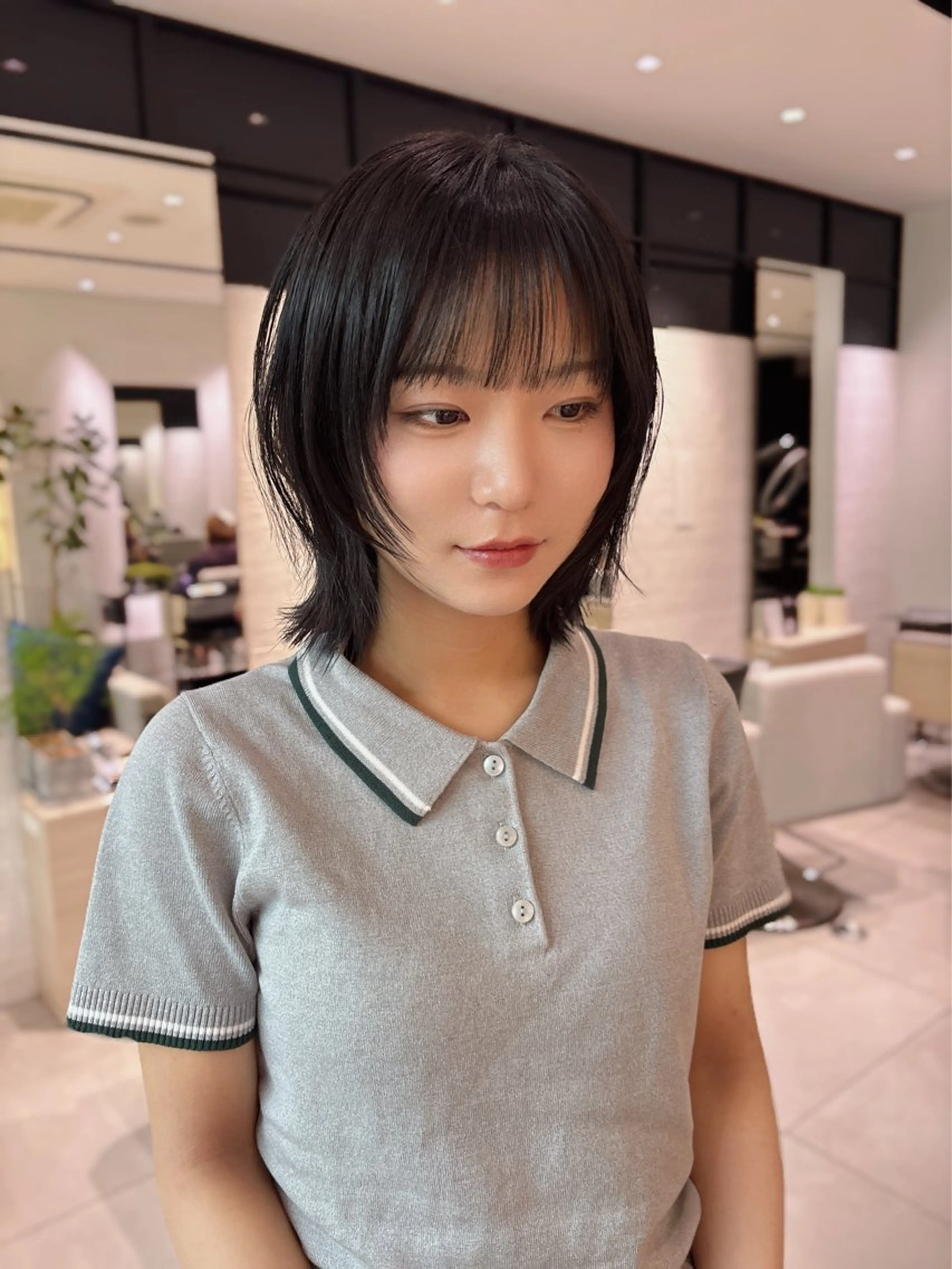 ショート カラー ボブレイヤー 黒髪 ブルーカラー ブルーブラック ボブ カット ヘアカラー トリートメント 銀座/韓国レイヤー/ 艶カラー🍓原田侑依のヘアスタイル