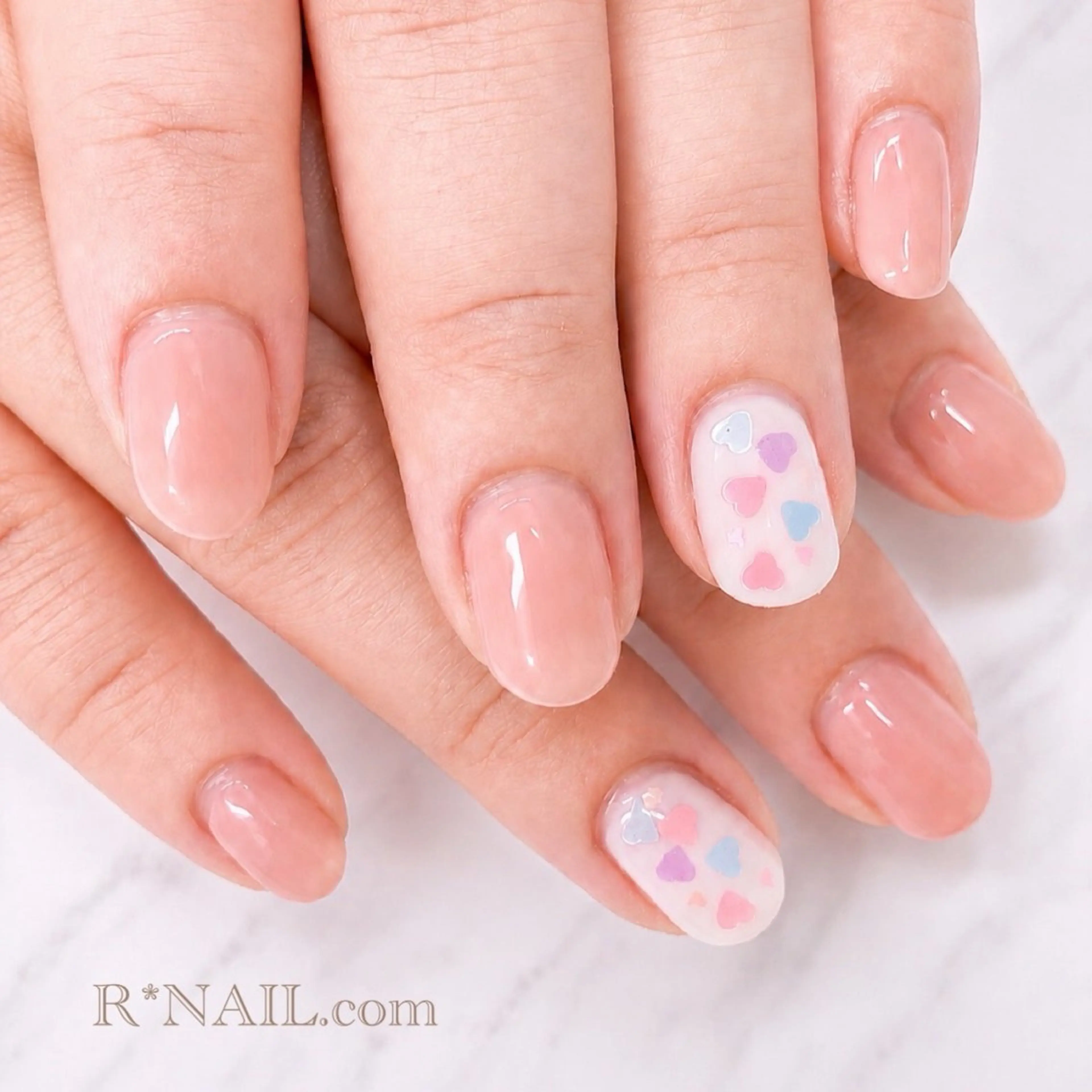 ネイル ハート 韓国ネイル パステルネイル ピンク シンプルネイル ハンドネイル R*NAIL .comのネイルデザイン