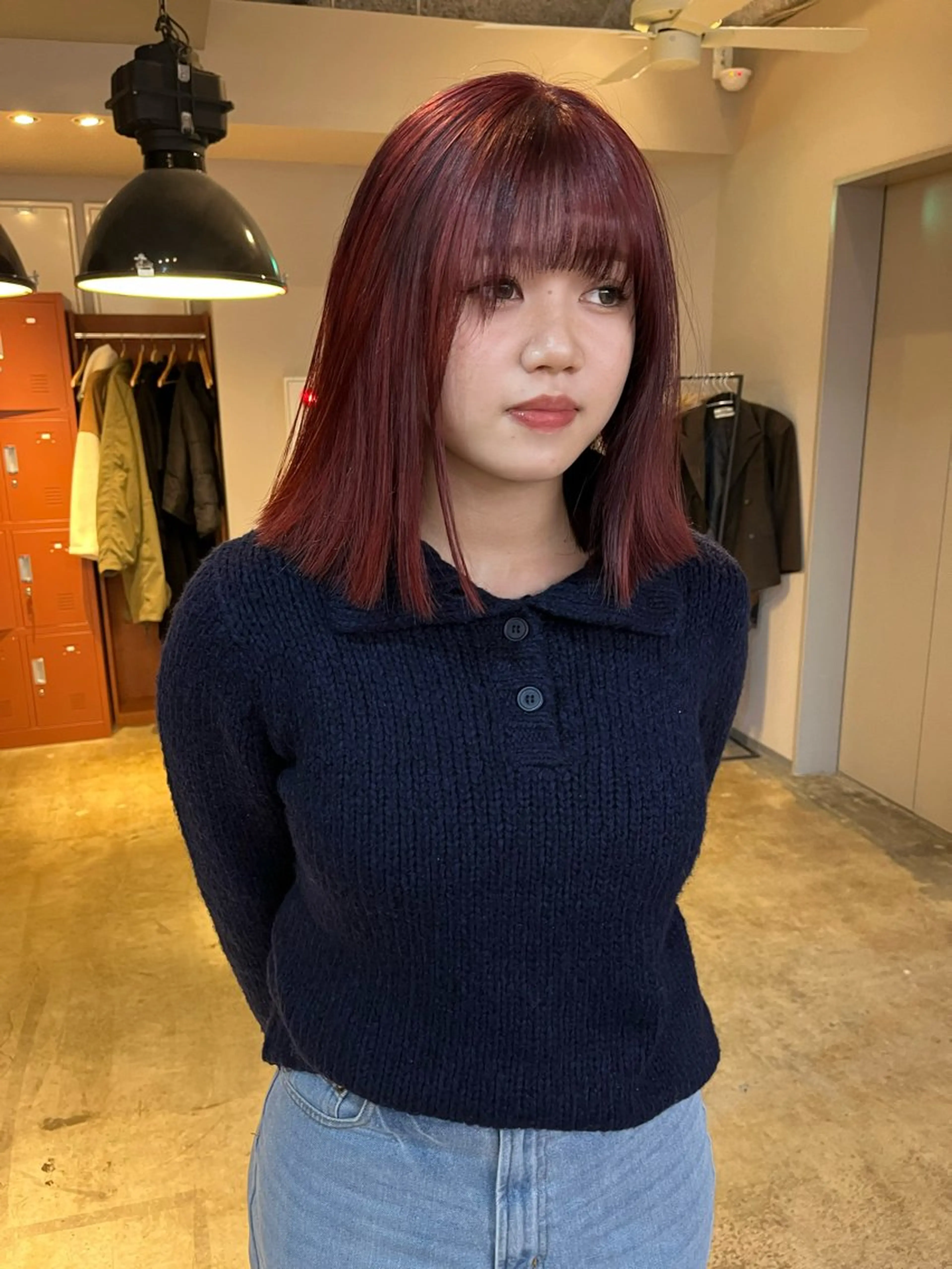 ミディアム カラー ブリーチ ボルドーカラー ダブルカラー ブリーチなしカラー ヘアカラー 🩷ハイトーン透明感 レイヤー🩷ユリカのヘアスタイル