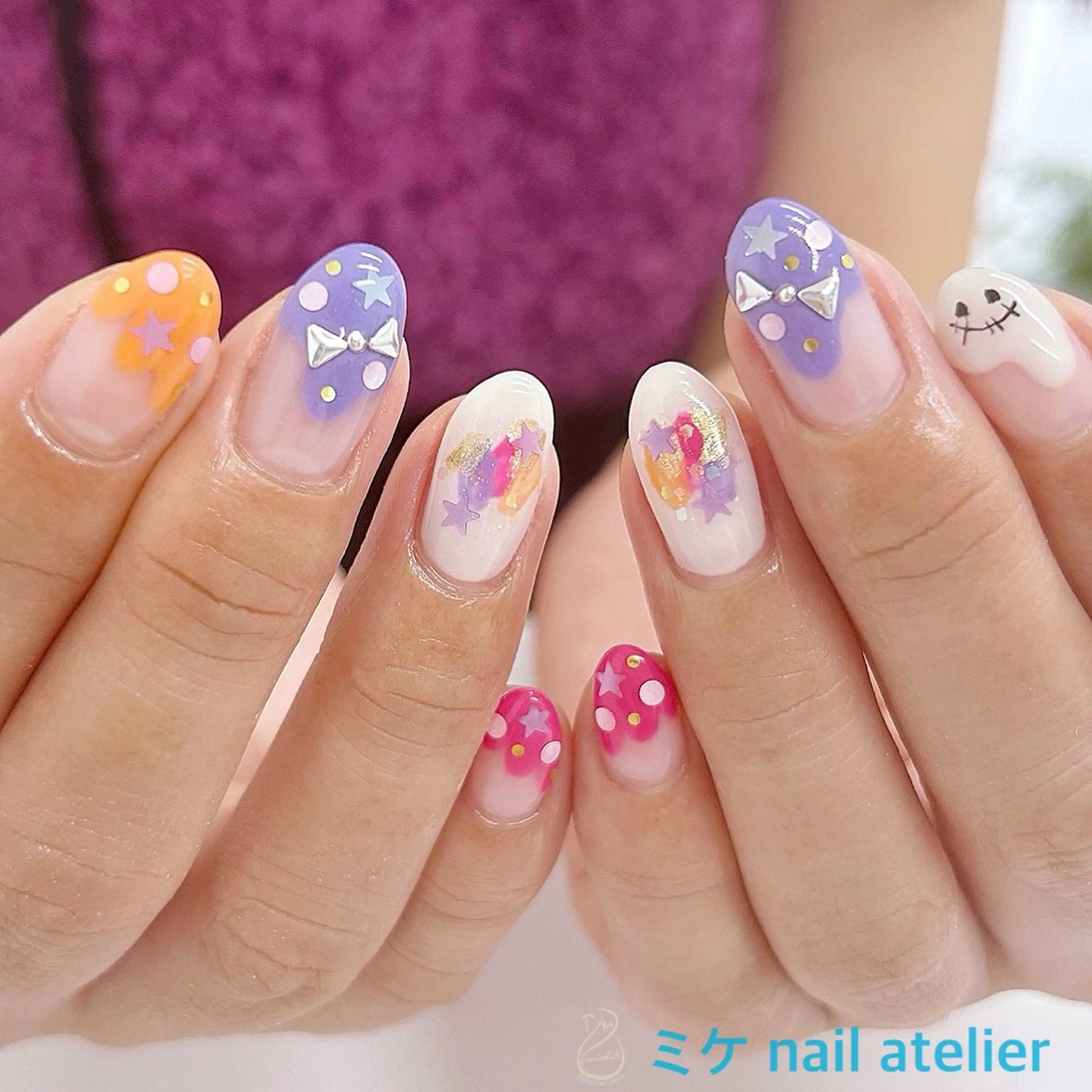 ネイル フレンチネイル ジェルネイル ハロウィン キラキラネイル オレンジ ハンドネイル h. rikaのネイルデザイン