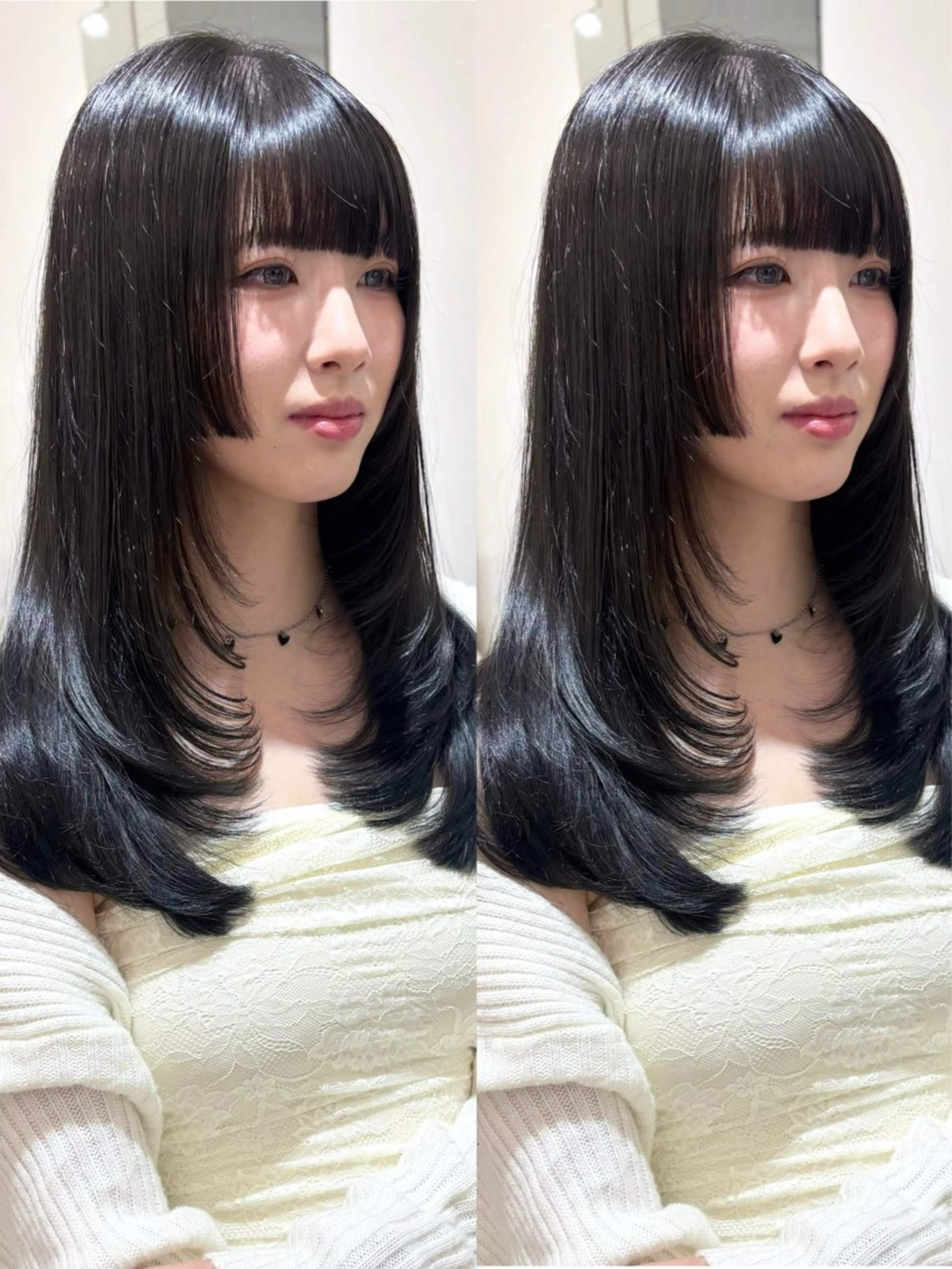 セミロング カラー グレージュ 姫カット レイヤーカット カット ヘアカラー 🩶大人韓国ヘア 渋谷/Satsukiのヘアスタイル
