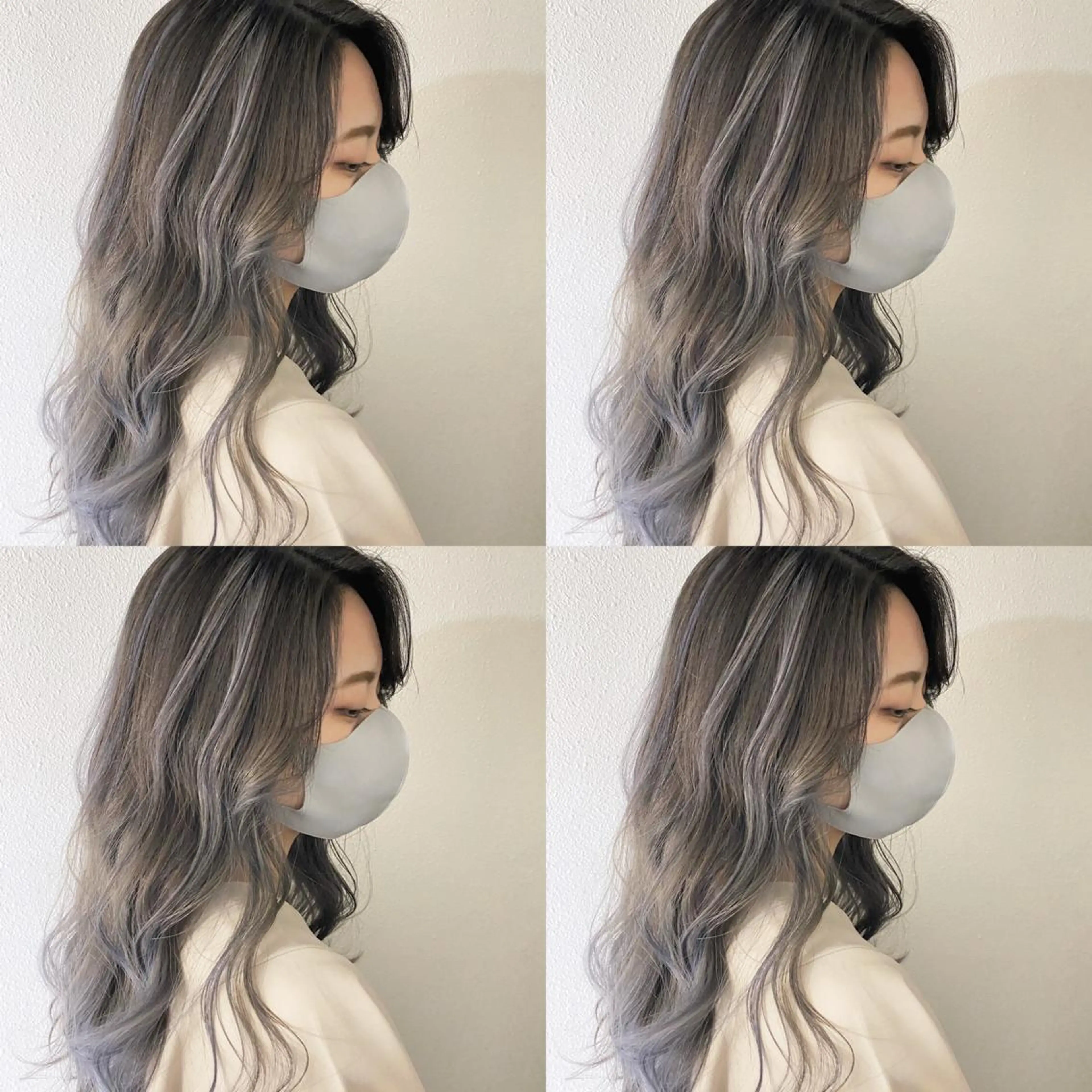 セミロング カラー ブリーチ グレージュ ハイライトカラー シルバー ハイライト あさだ しゅうたろうのヘアスタイル