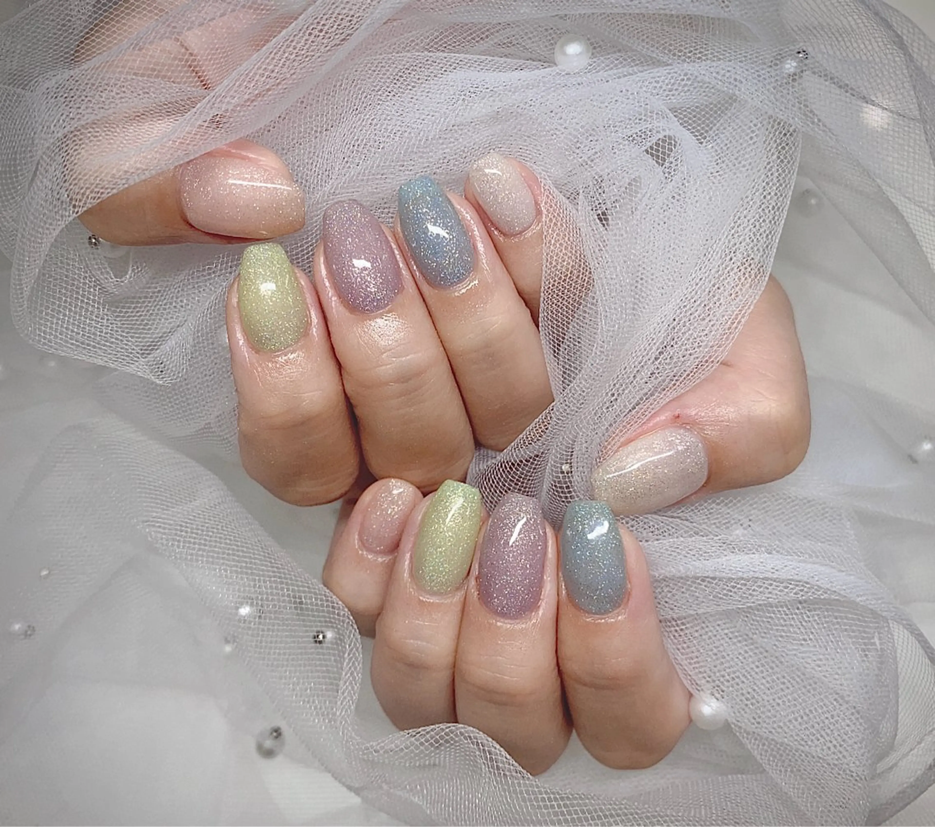 ネイル I-nailロング /ワンホン/キラキラのネイルデザイン