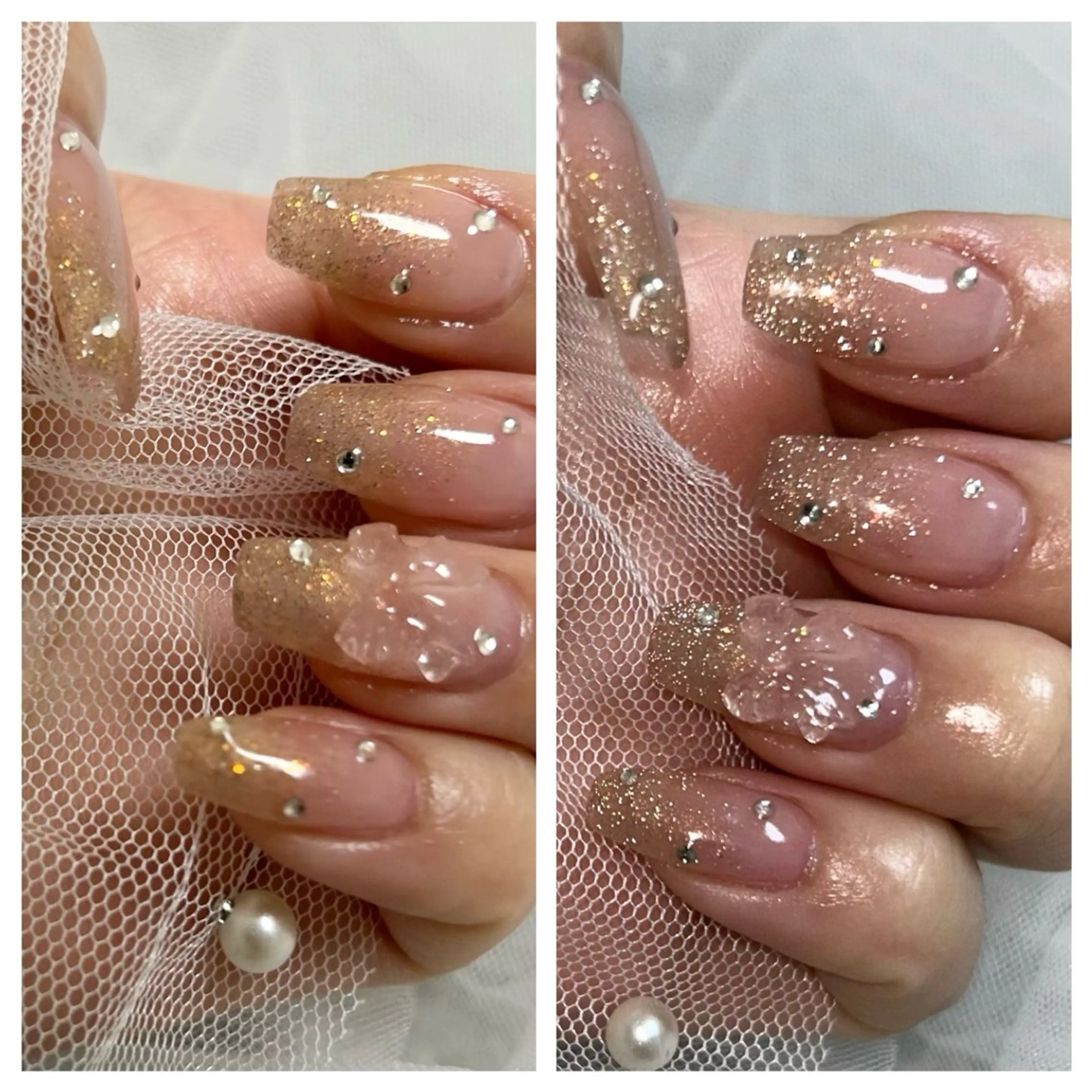 ネイル フラッシュネイル ラメ(グリッター) シルバー ten nail salon　かえでのネイルデザイン