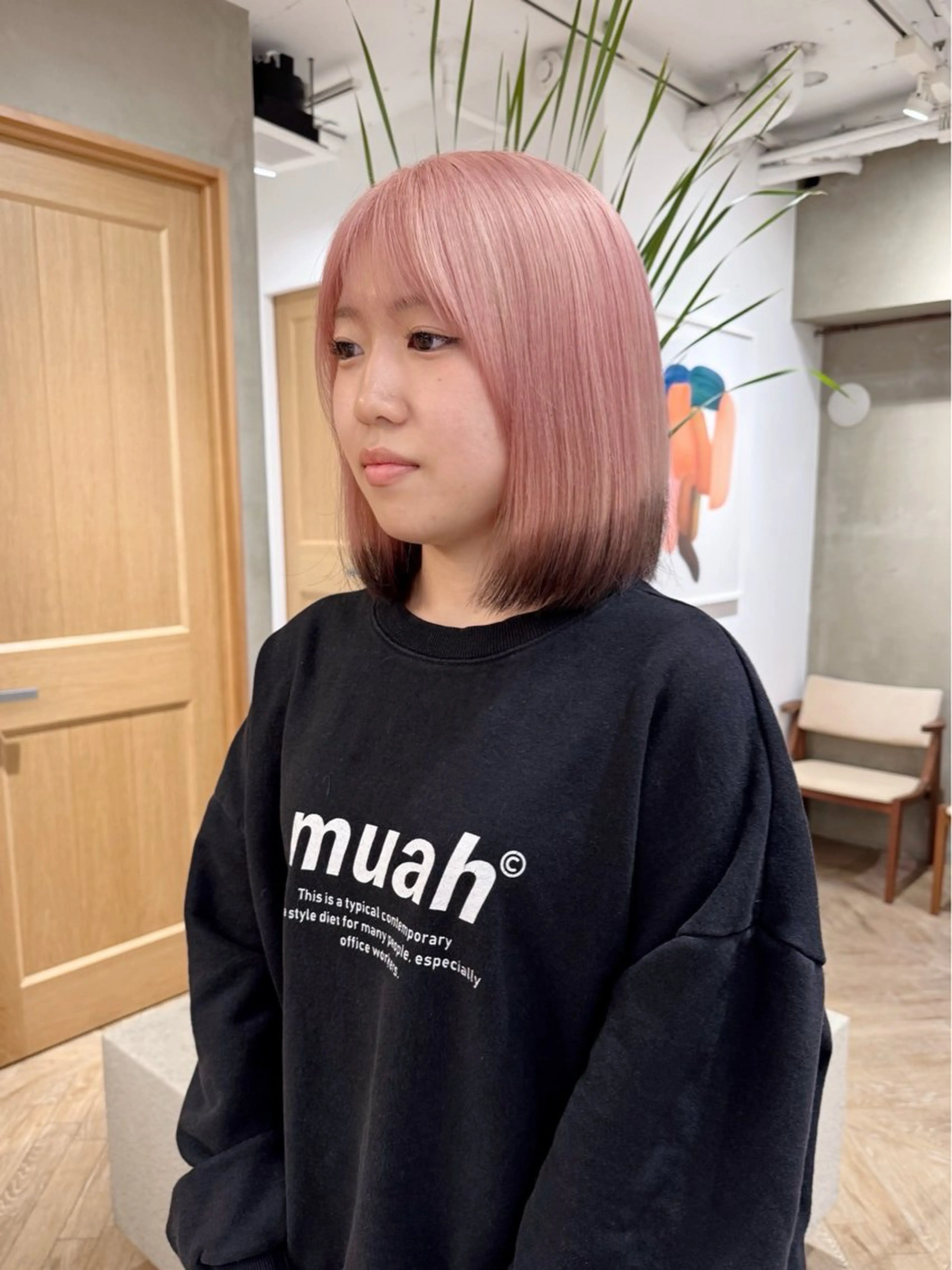 ミディアム カラー ブリーチ ピンクカラー ボブ ヘアカラー トリートメント ボブ/レイヤー 🌟梅田盛一🌟のヘアスタイル